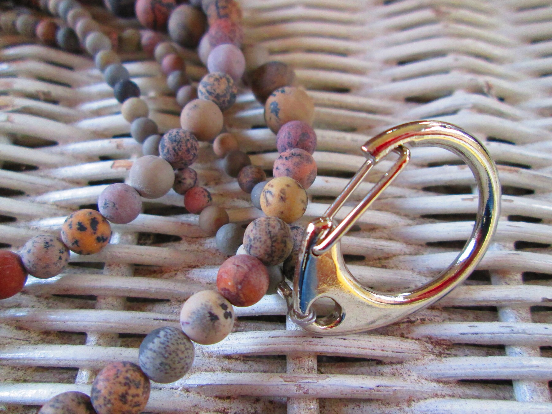 Grass Flower Jasper Beaded Lanyard, Natural Gemstone ID Badge Holder, Eyeglass Chain, Teacher Nurse Gift, Handmade, detail 2