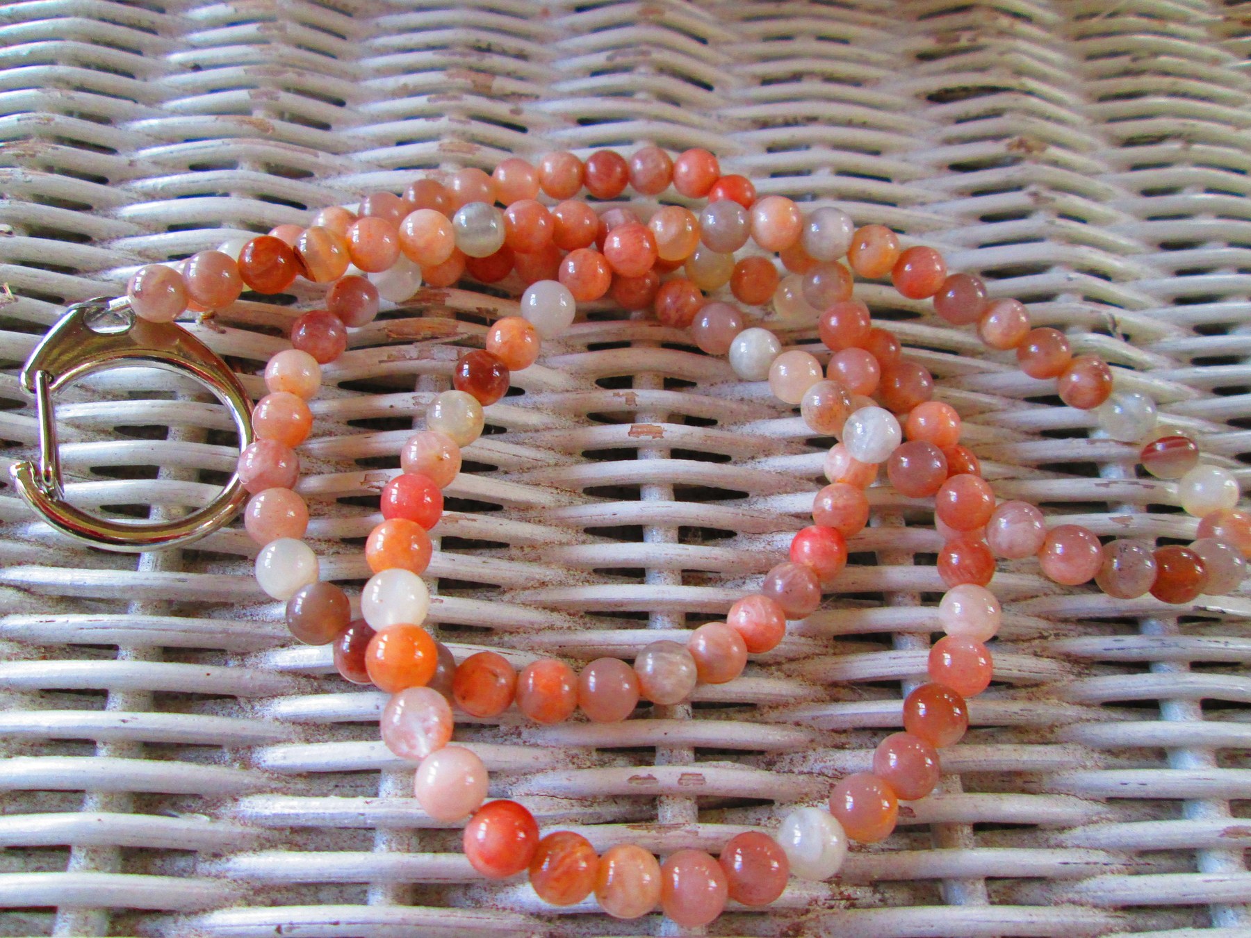 Sunstone Beaded Lanyard 6mm, Natural Orange Gemstone ID Badge Holder, Eyeglass Chain, Teacher Nurse Gift, Handmade