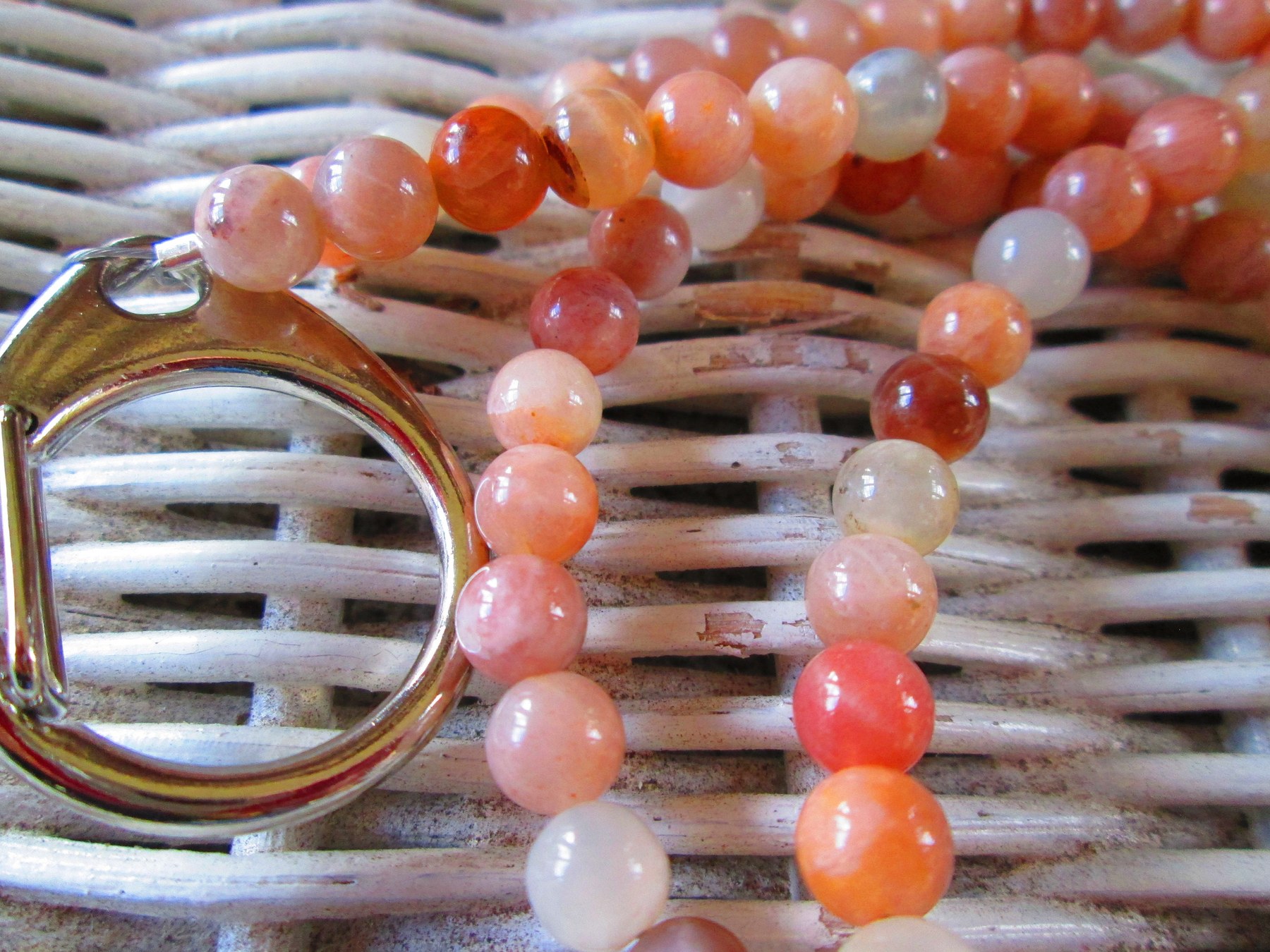 Sunstone Beaded Lanyard 6mm, Natural Orange Gemstone ID Badge Holder, Eyeglass Chain, Teacher Nurse Gift, Handmade, detail 2