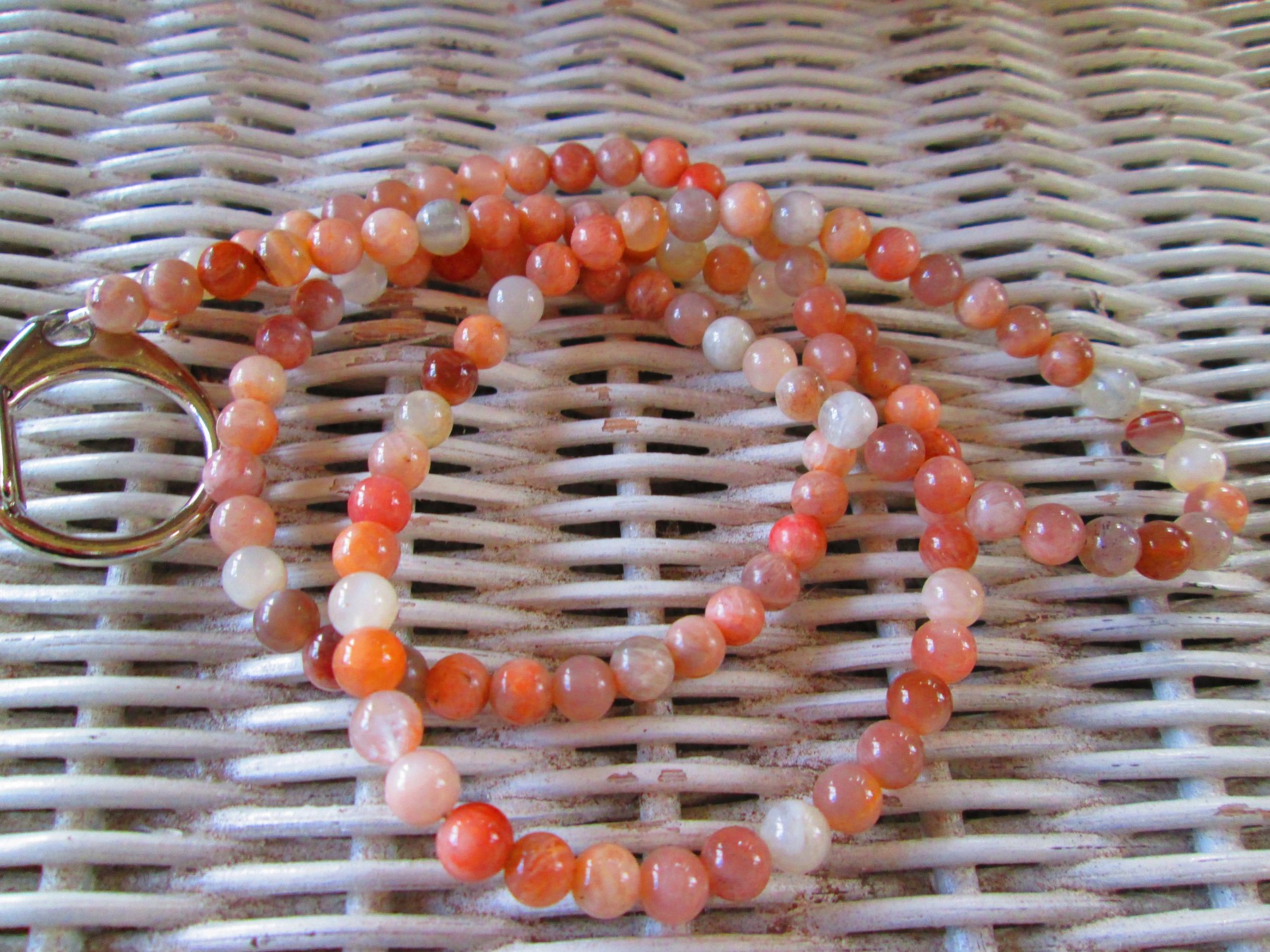 Sunstone Beaded Lanyard 6mm, Natural Orange Gemstone ID Badge Holder, Eyeglass Chain, Teacher Nurse Gift, Handmade, detail 6