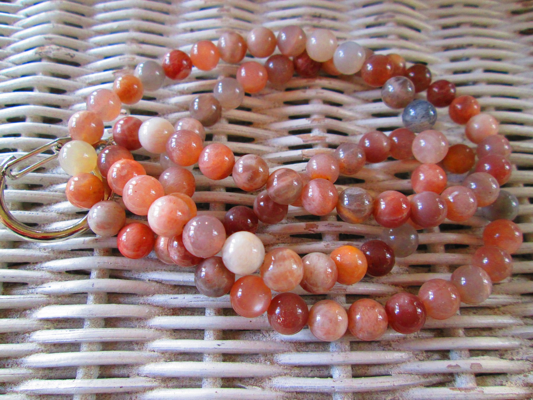 Sunstone Beaded Lanyard 8mm, Natural Orange Gemstone ID Badge Holder, Eyeglass Chain, Teacher Nurse Gift, Handmade