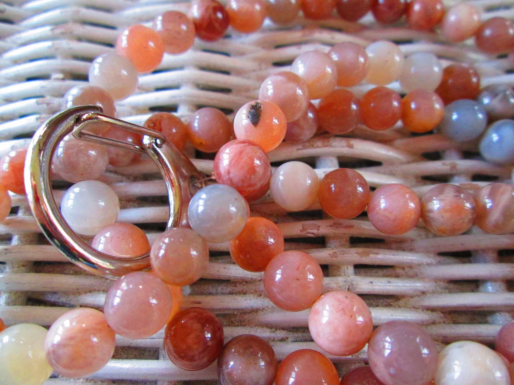 Sunstone Beaded Lanyard 8mm, Natural Orange Gemstone ID Badge Holder, Eyeglass Chain, Teacher Nurse Gift, Handmade, detail 2