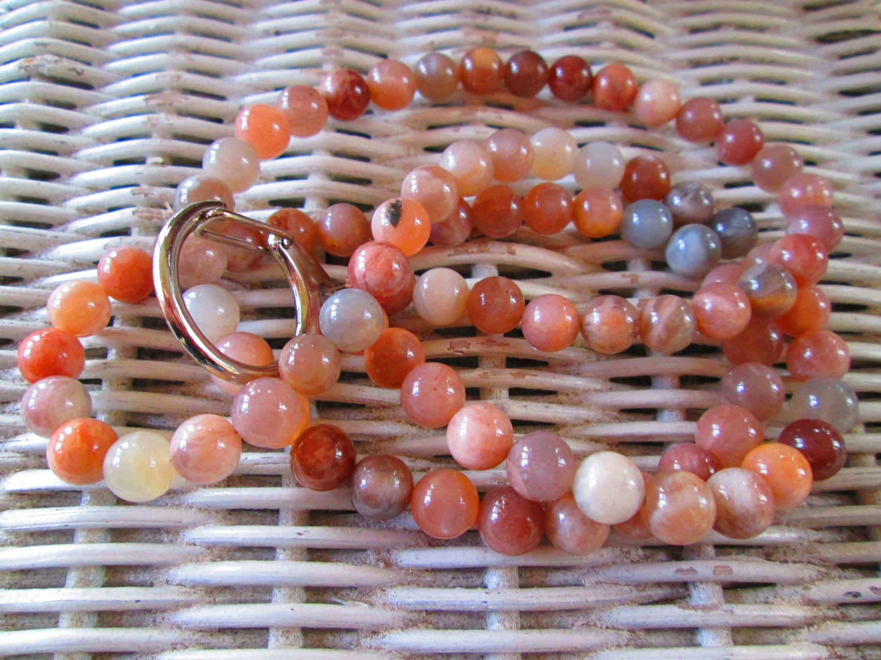 Sunstone Beaded Lanyard 8mm, Natural Orange Gemstone ID Badge Holder, Eyeglass Chain, Teacher Nurse Gift, Handmade, detail 3