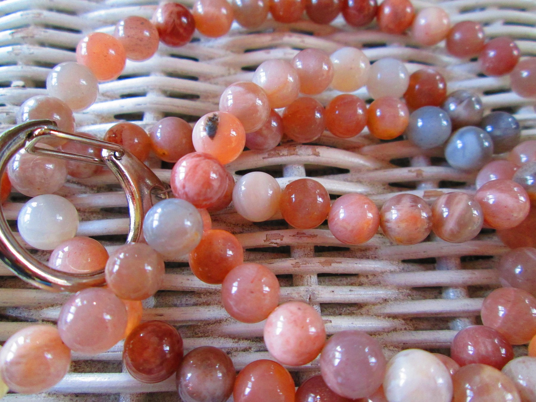 Sunstone Beaded Lanyard 8mm, Natural Orange Gemstone ID Badge Holder, Eyeglass Chain, Teacher Nurse Gift, Handmade, detail 4