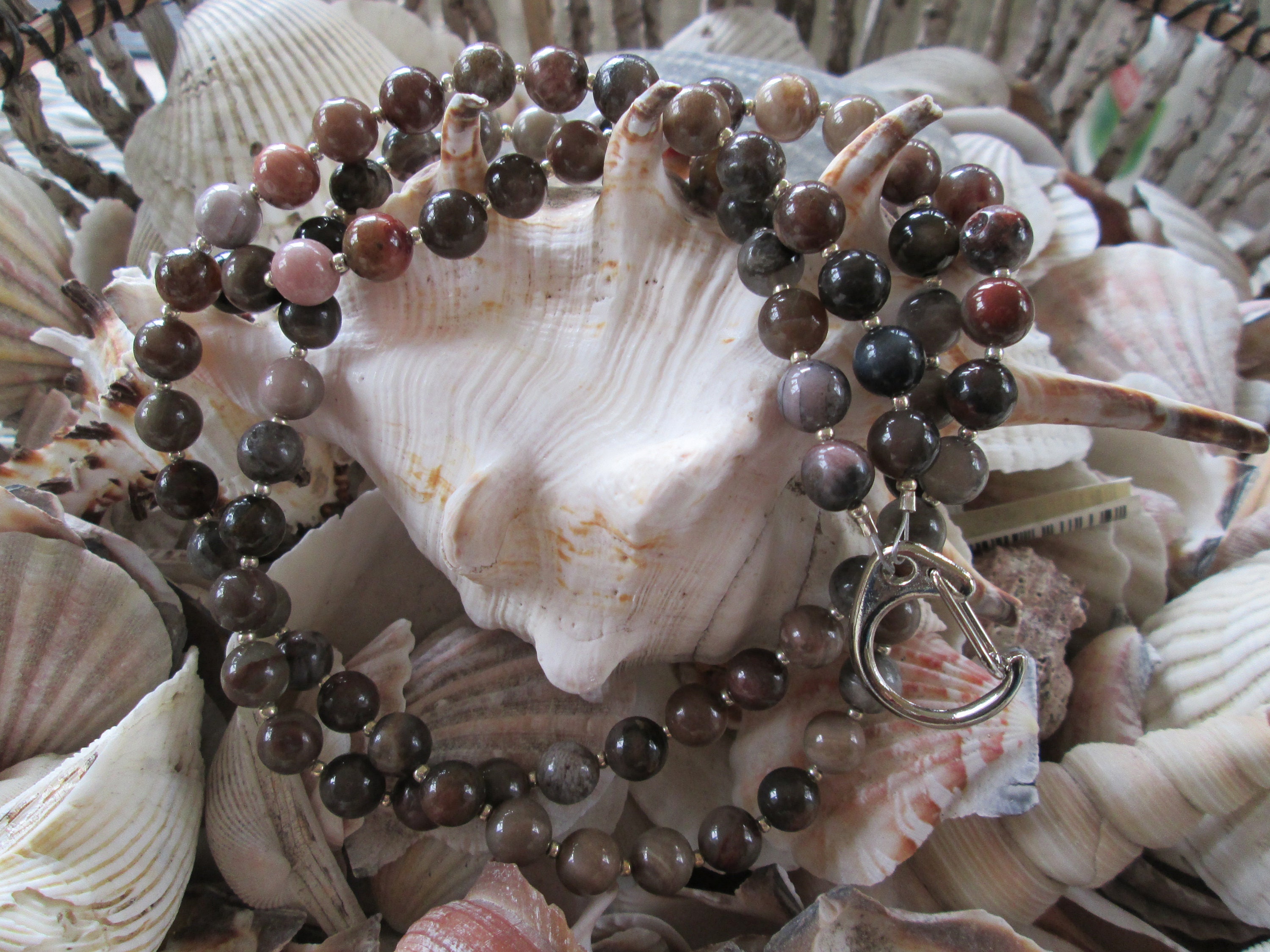 Opalite Beaded Lanyard, Iridescent Moonstone ID Badge Holder Necklace, Eyeglass Chain, Teacher Nurse Gift, Handmade