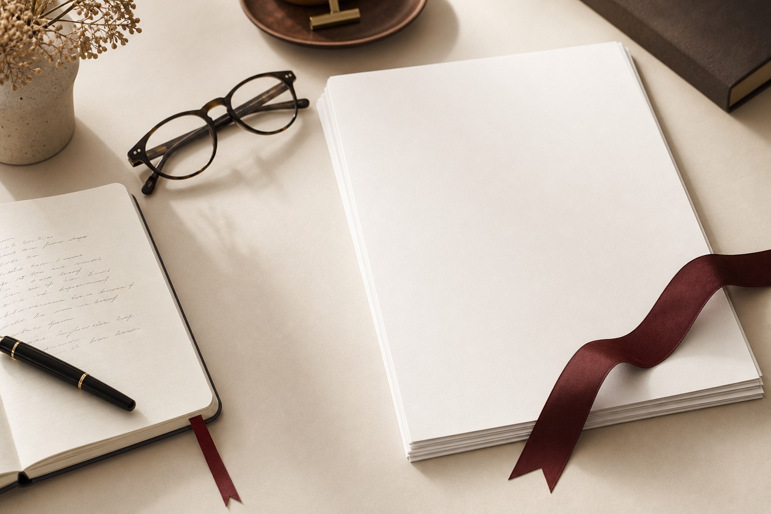 A blank resume and notebook ready for a final review