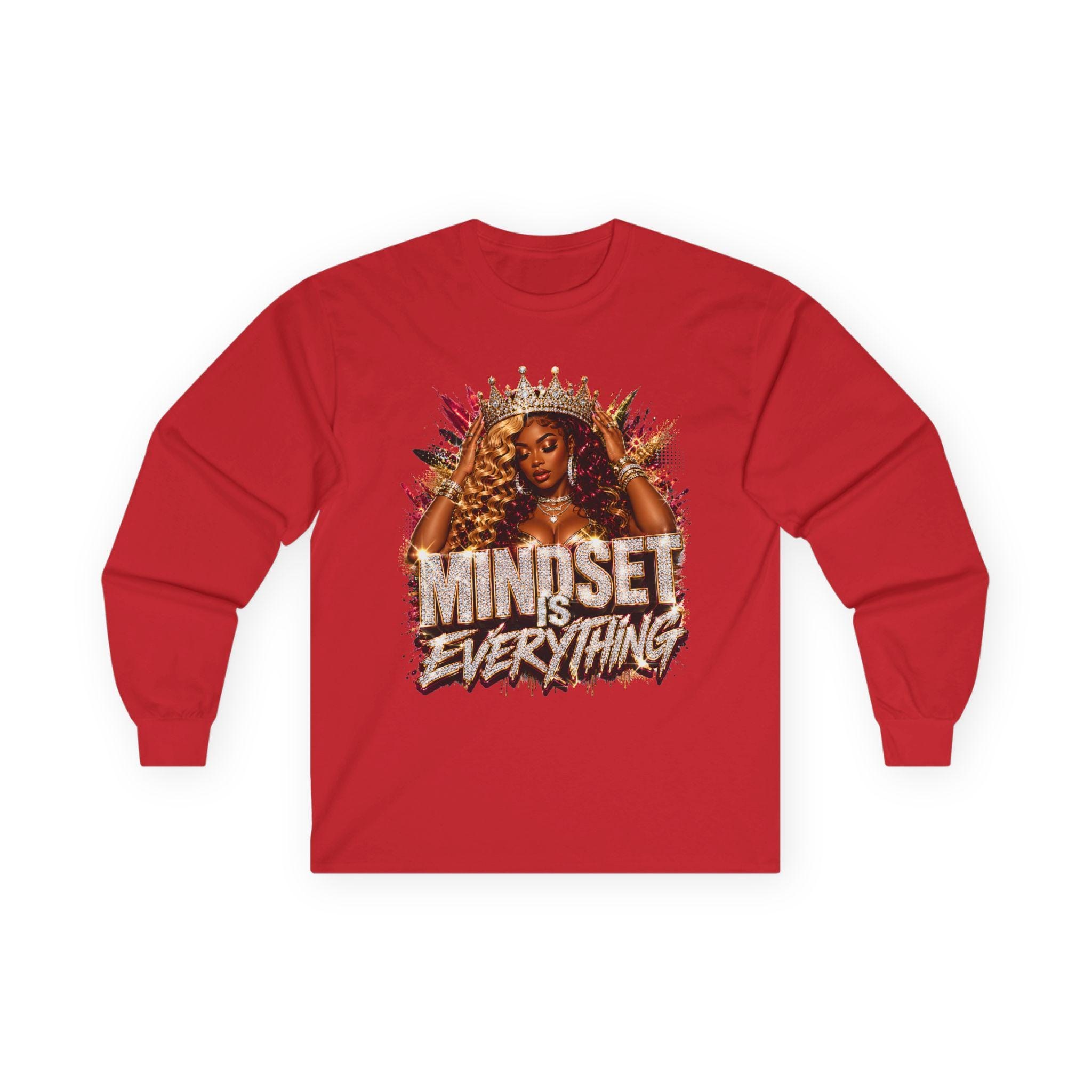 Mindset Is Everything long sleeve tee | Inspirational Crowned Woman design, view 10