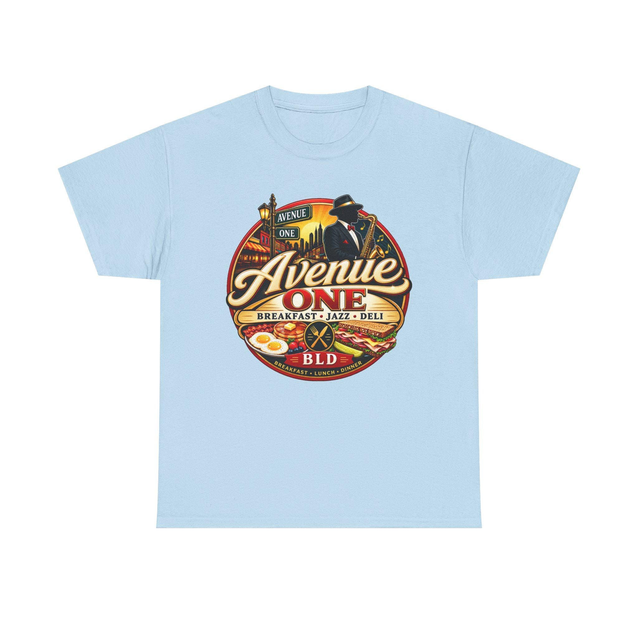 Avenue One Deli Logo Tee | Retro Breakfast Jazz Diner Design, view 3