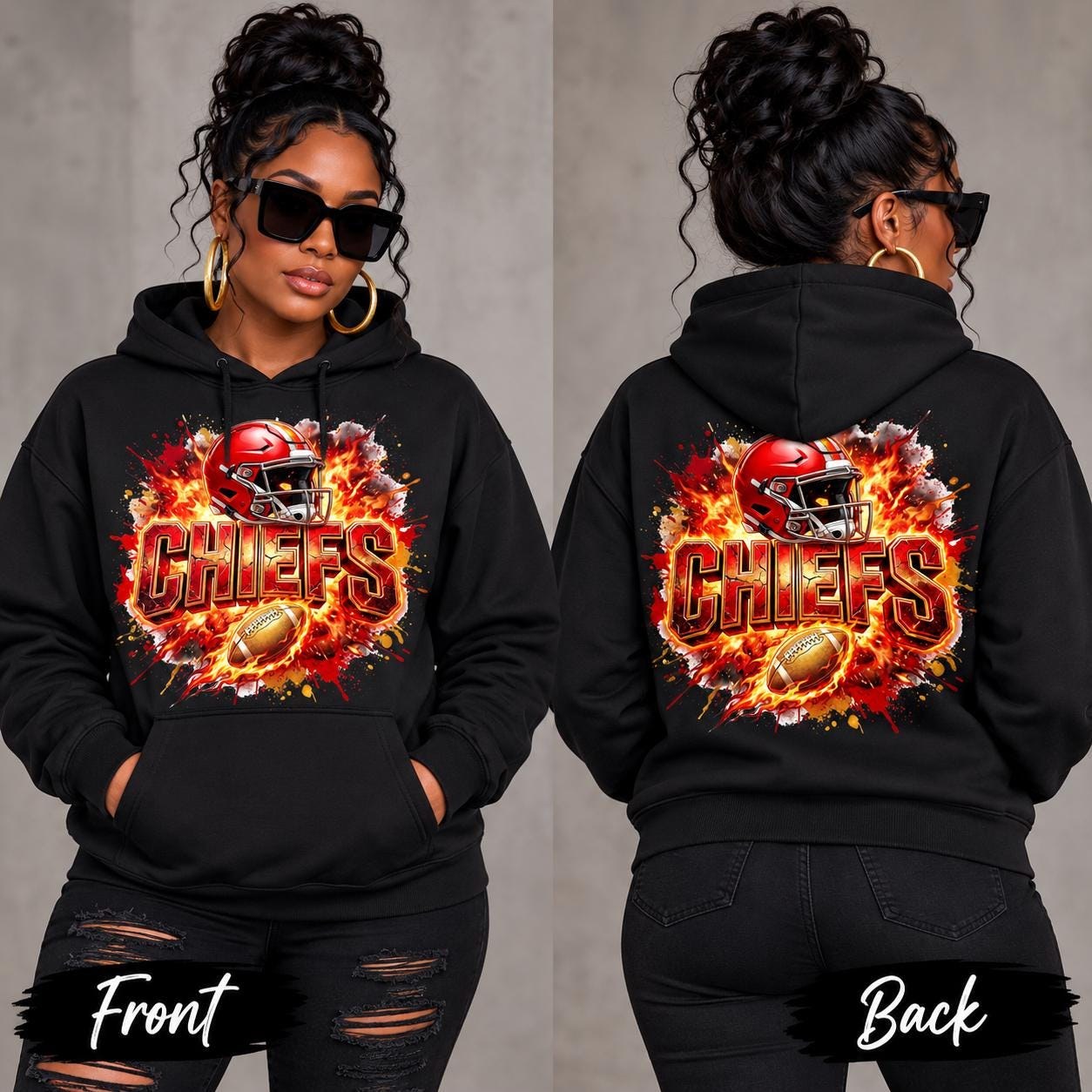 Kansas City Chiefs Flames Hoodie | Football Helmet, Team Logo
