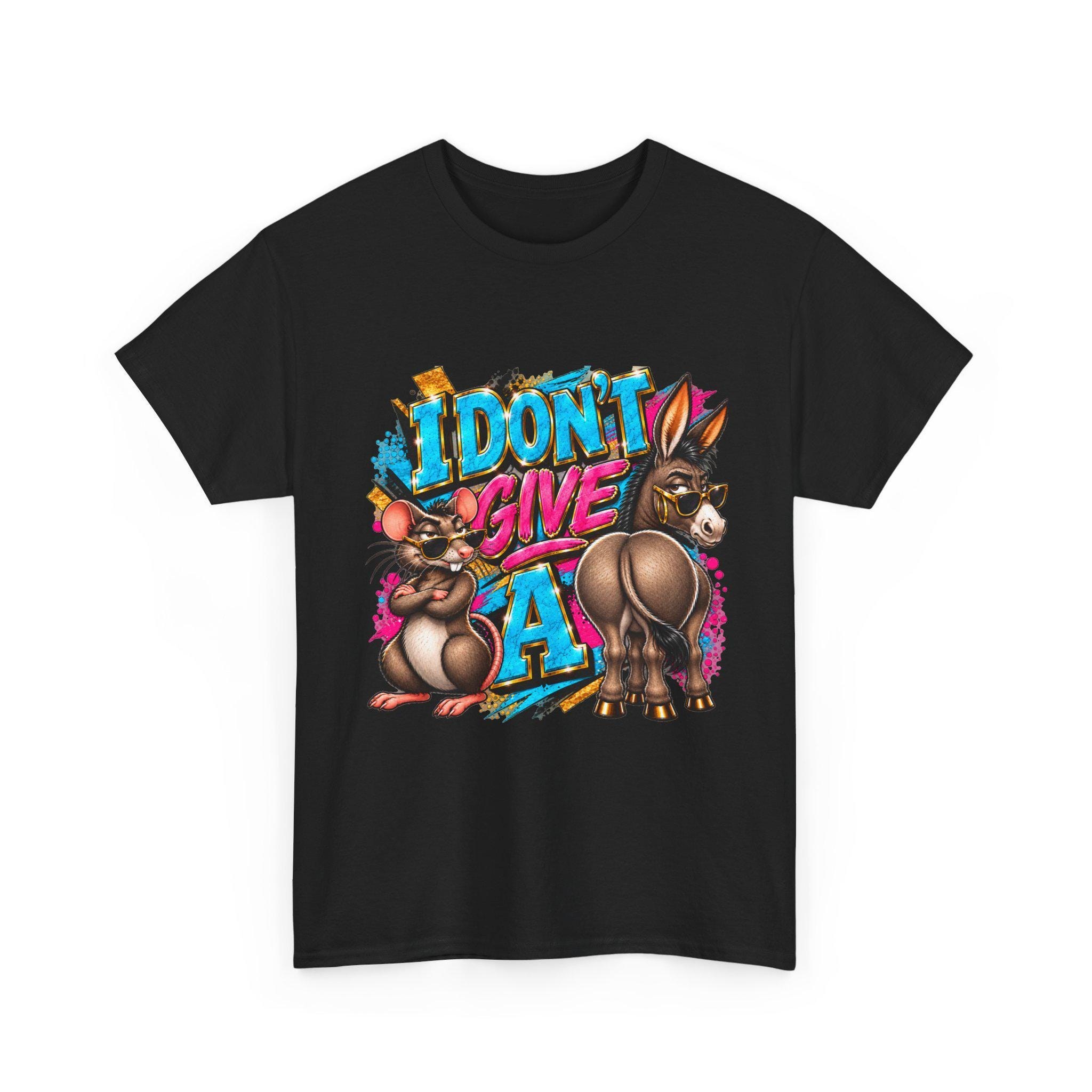 I Don't Give A... rats and donkey illustration T-Shirt | cheeky graphic tee, view 3