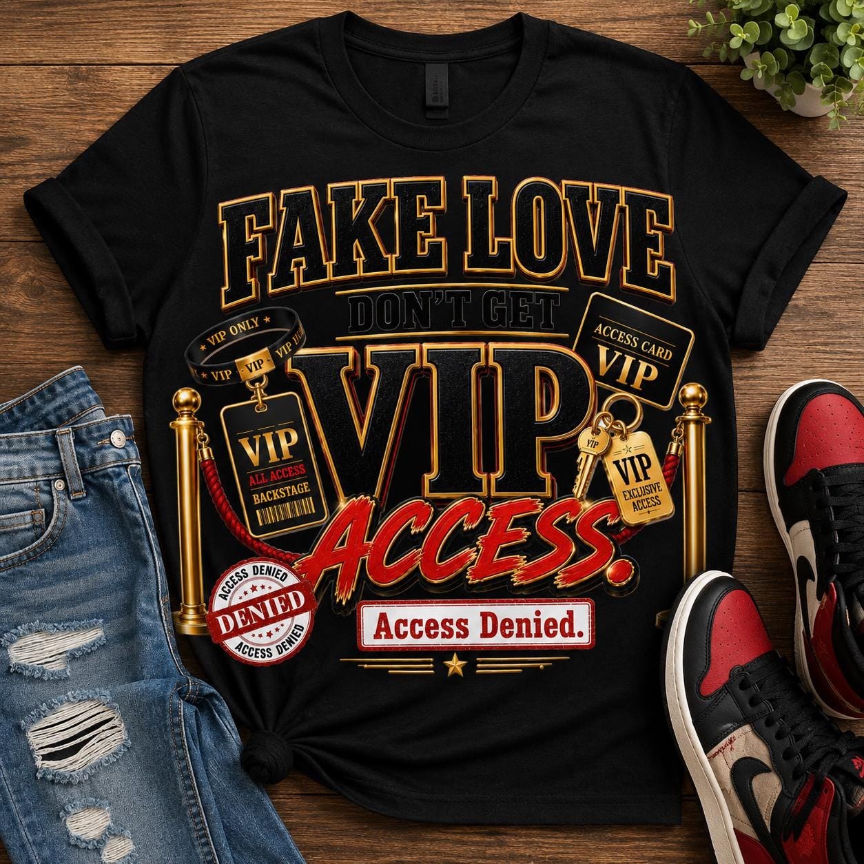 Fake Love Don't Get VIP Access Shirt | Graphic Tee | Unisex Bella + Canvas Tee | Streetwear Shirt | Gift for Him & Her | Statement T-Shirt, view 2
