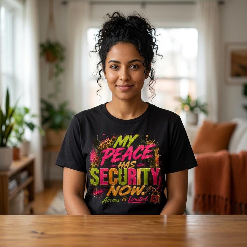 My Peace Has Security Now T-Shirt | Graphic Text Tee, Grunge Neon Design