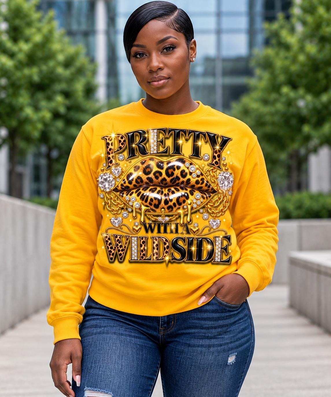 Pretty with a Wild Side Long Sleeve Tee | Leopard Lip Graphic, view 7