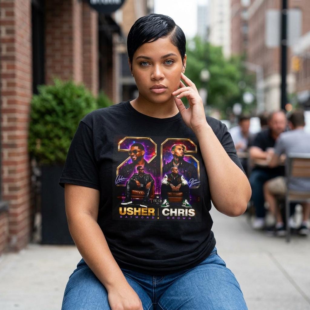 Usher and Chris graphic tee | 90s R&B poster style t-shirt