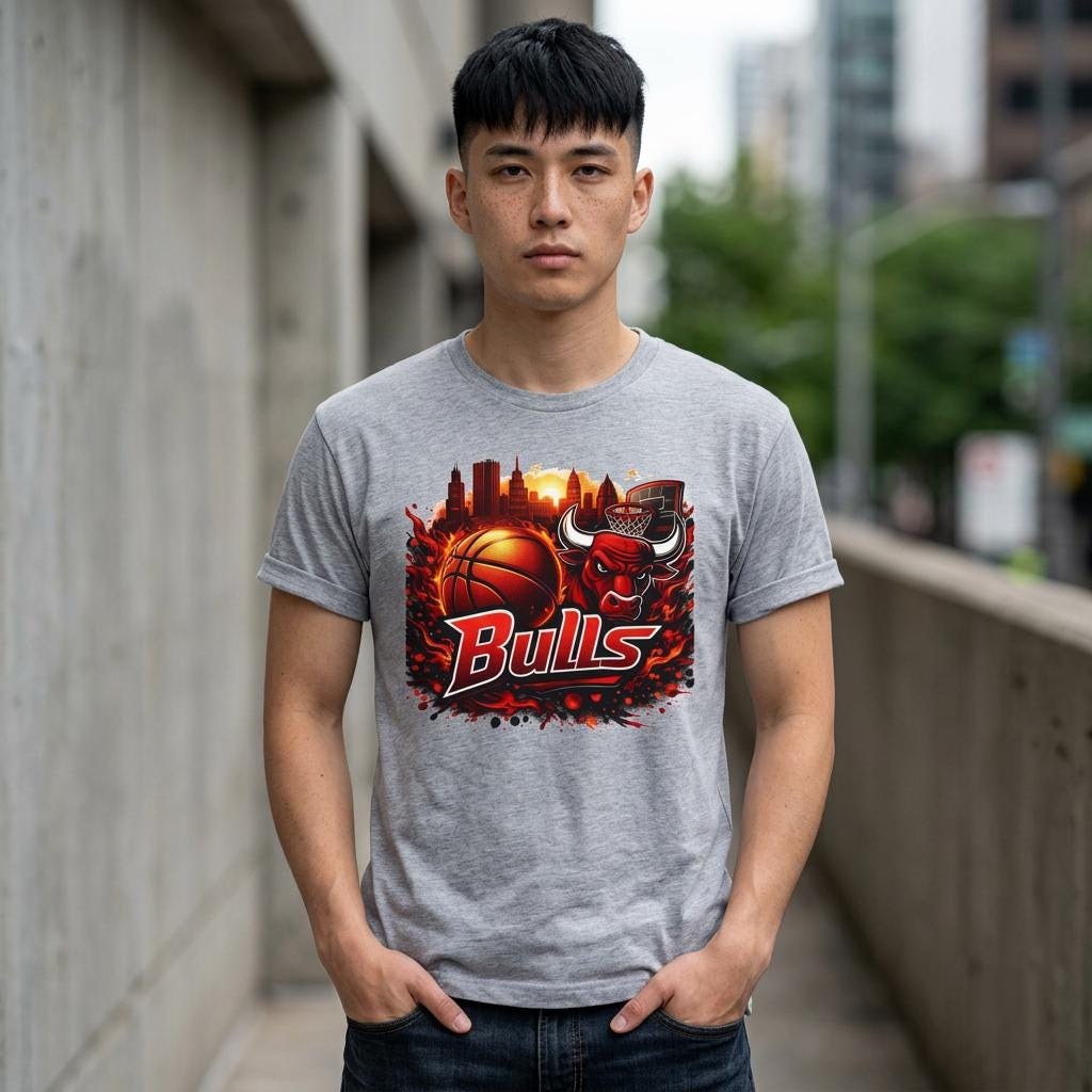 Chicago Bulls basketball logo T-Shirt | Chicago skyline hoop graphic