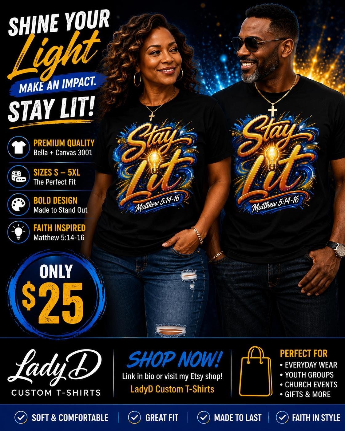 Stay Lit Jesus tee | Matthew 5:14-16 Christian faith shirt, view 2