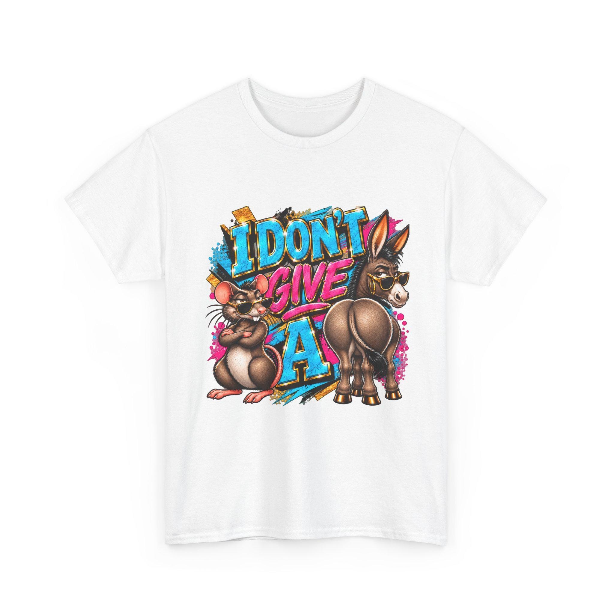 I Don't Give A... rats and donkey illustration T-Shirt | cheeky graphic tee, view 2