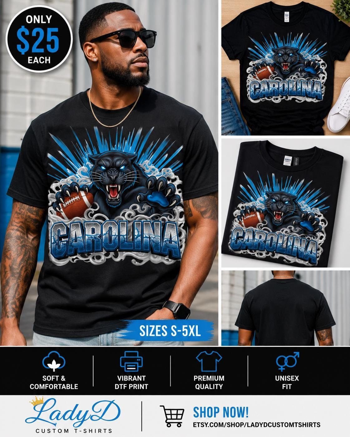 Carolina Panther Football Fan T-Shirt | Game Day Unisex Tee, view 2