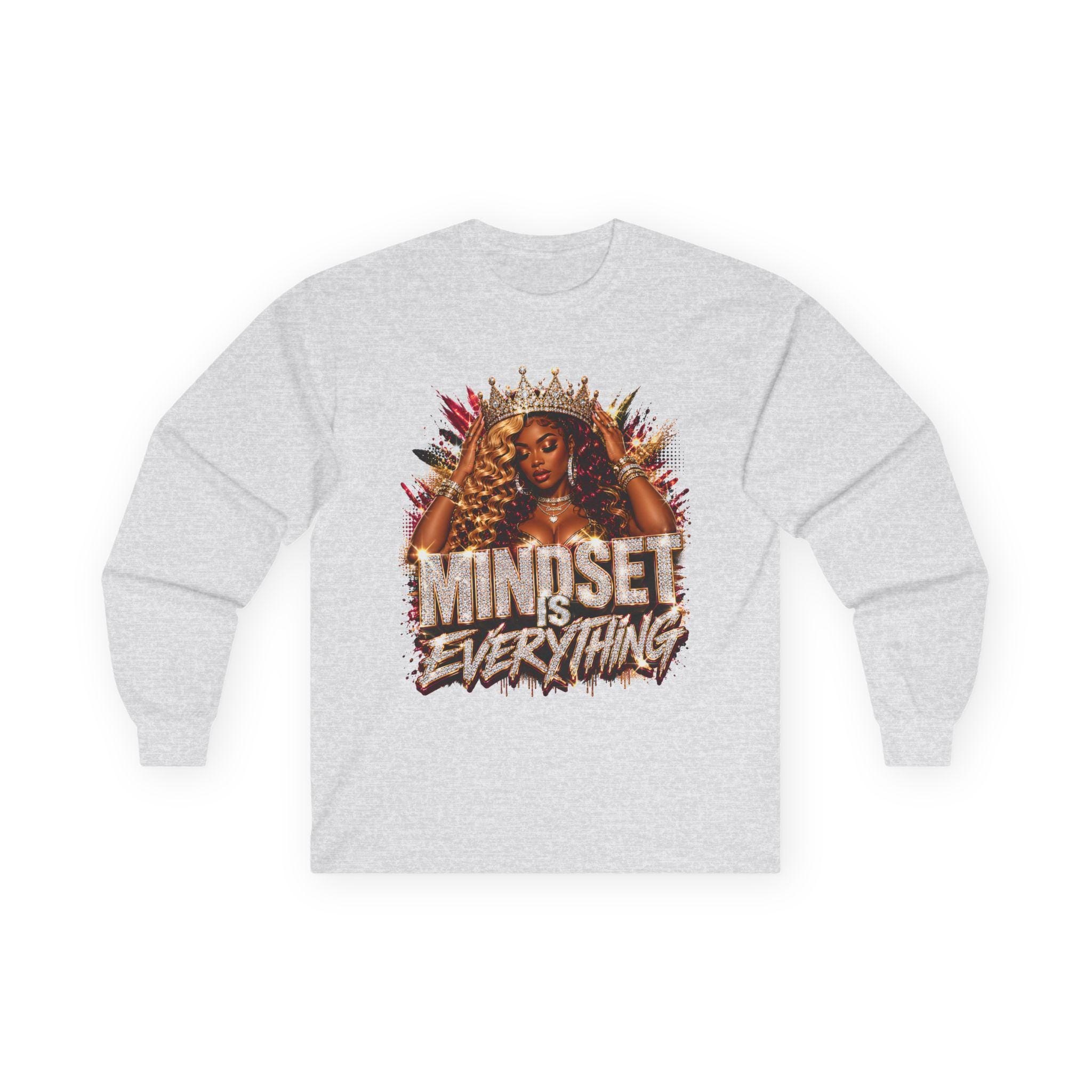 Mindset Is Everything long sleeve tee | Inspirational Crowned Woman design, view 3