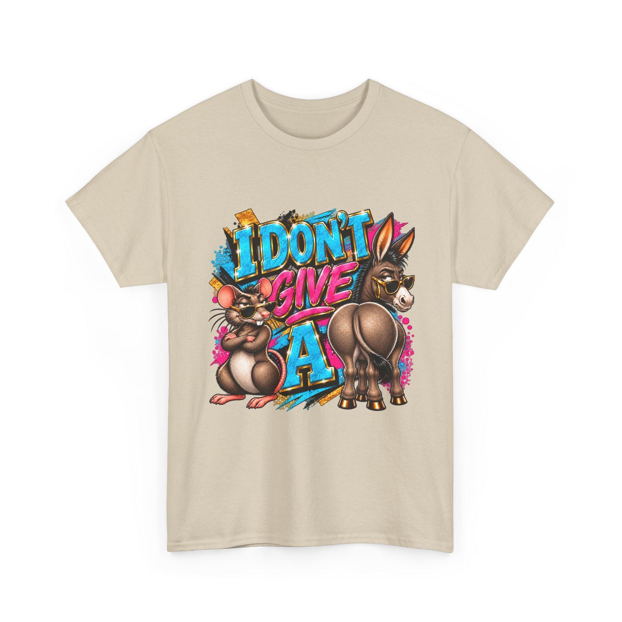 I Don't Give A... rats and donkey illustration T-Shirt | cheeky graphic tee, view 4