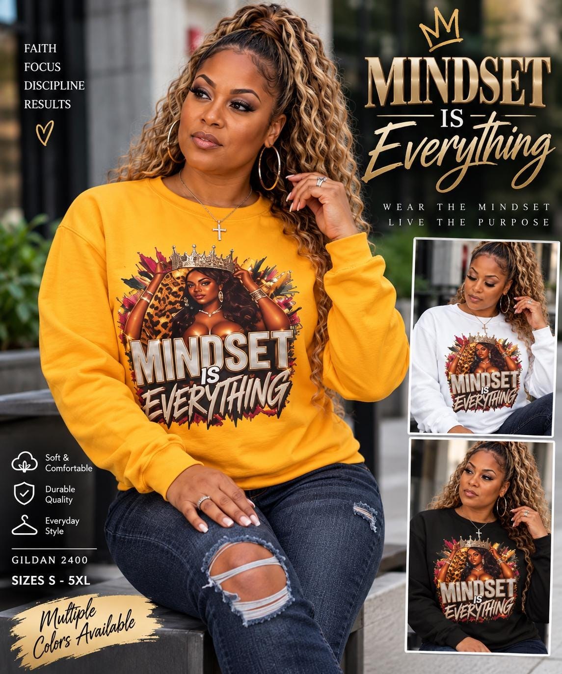 Mindset Is Everything long sleeve tee | Inspirational Crowned Woman design, view 11