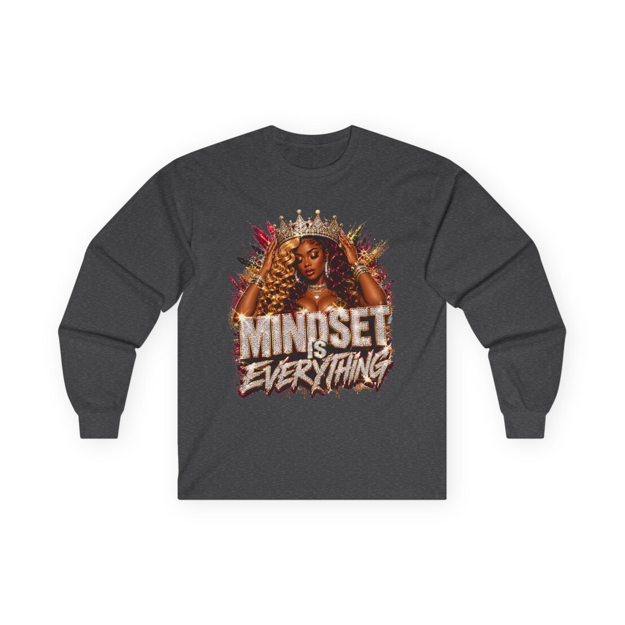 Mindset Is Everything long sleeve tee | Inspirational Crowned Woman design, view 9