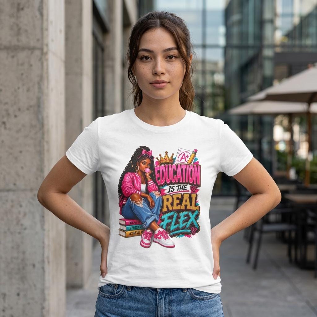 Education Is The Real Flex tee | Girl Student Graphic Shirt, Back-to-School