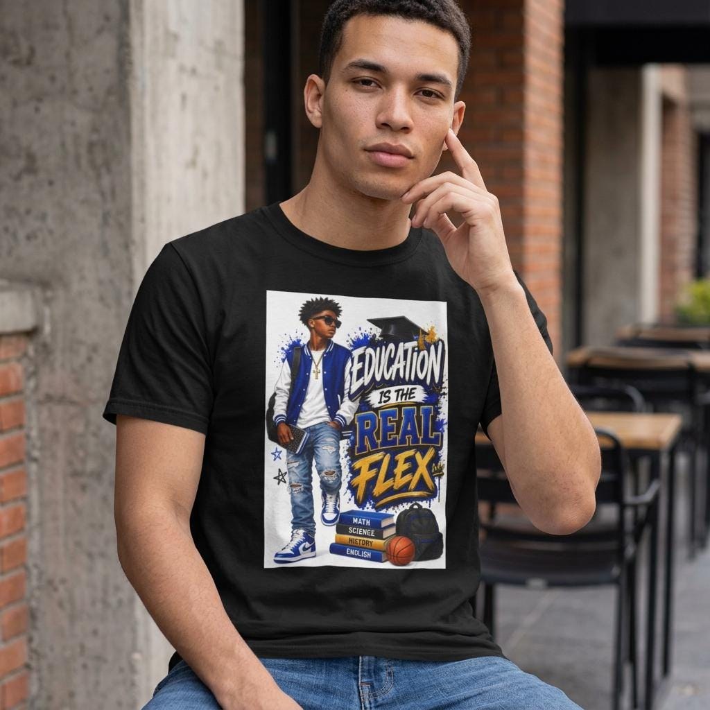 Education Is the Real Flex t-shirt | Student Scholar Design, Books & Basketball