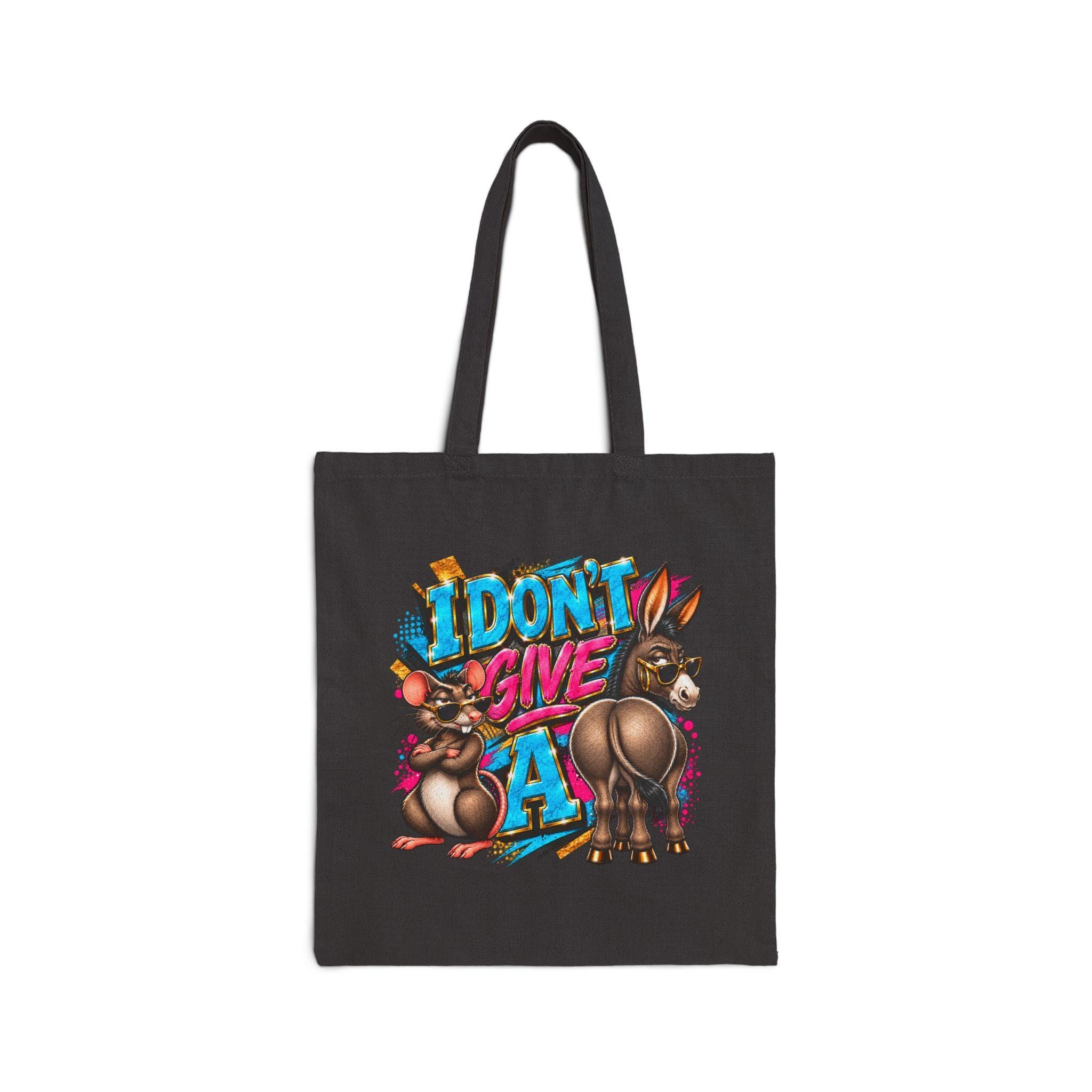 I Don't Give A— Donkey Illustration Tote Bag | Funny Animal Graphic Cotton Tote