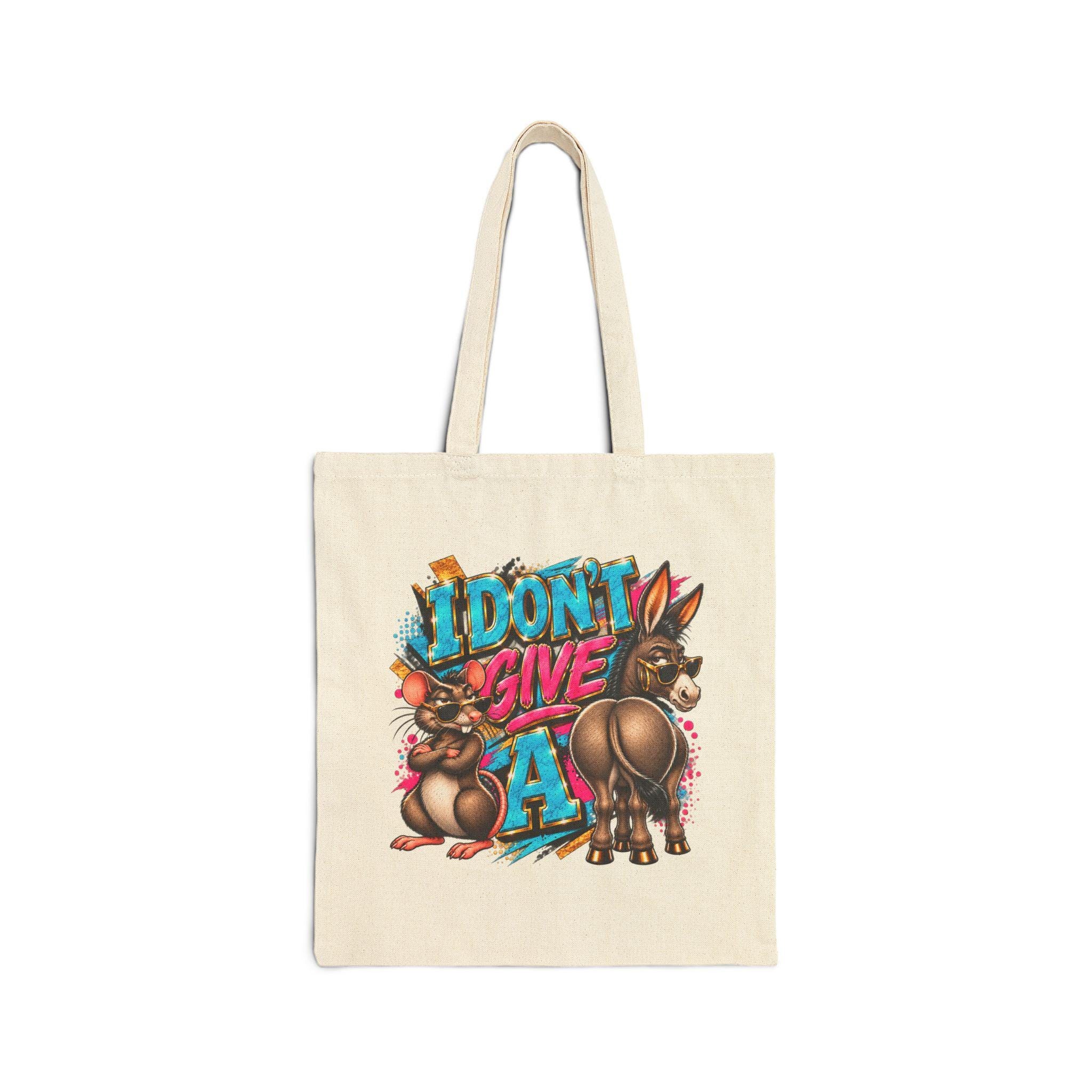I Don't Give A— Donkey Illustration Tote Bag | Funny Animal Graphic Cotton Tote, view 2