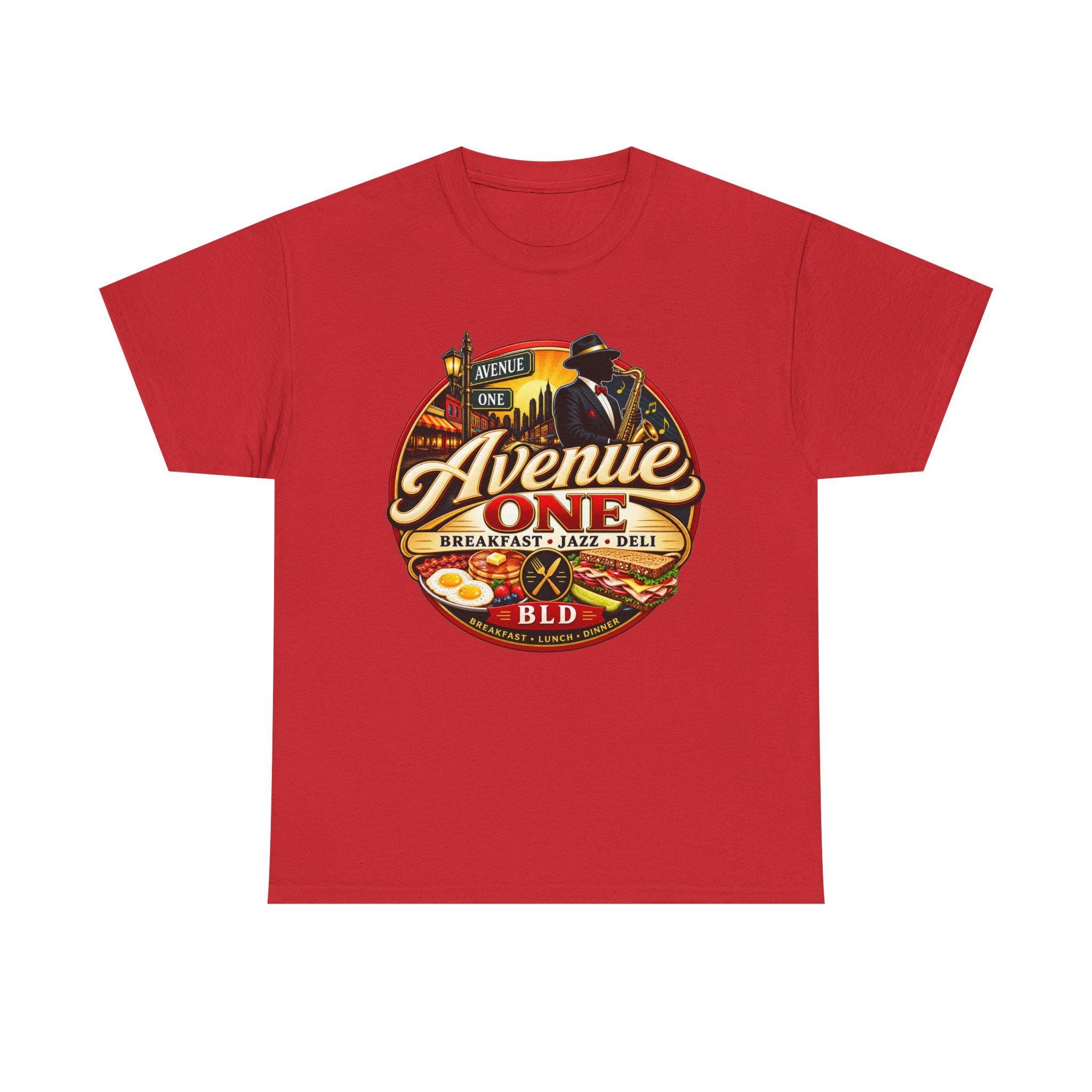 Avenue One Deli Logo Tee | Retro Breakfast Jazz Diner Design, view 7