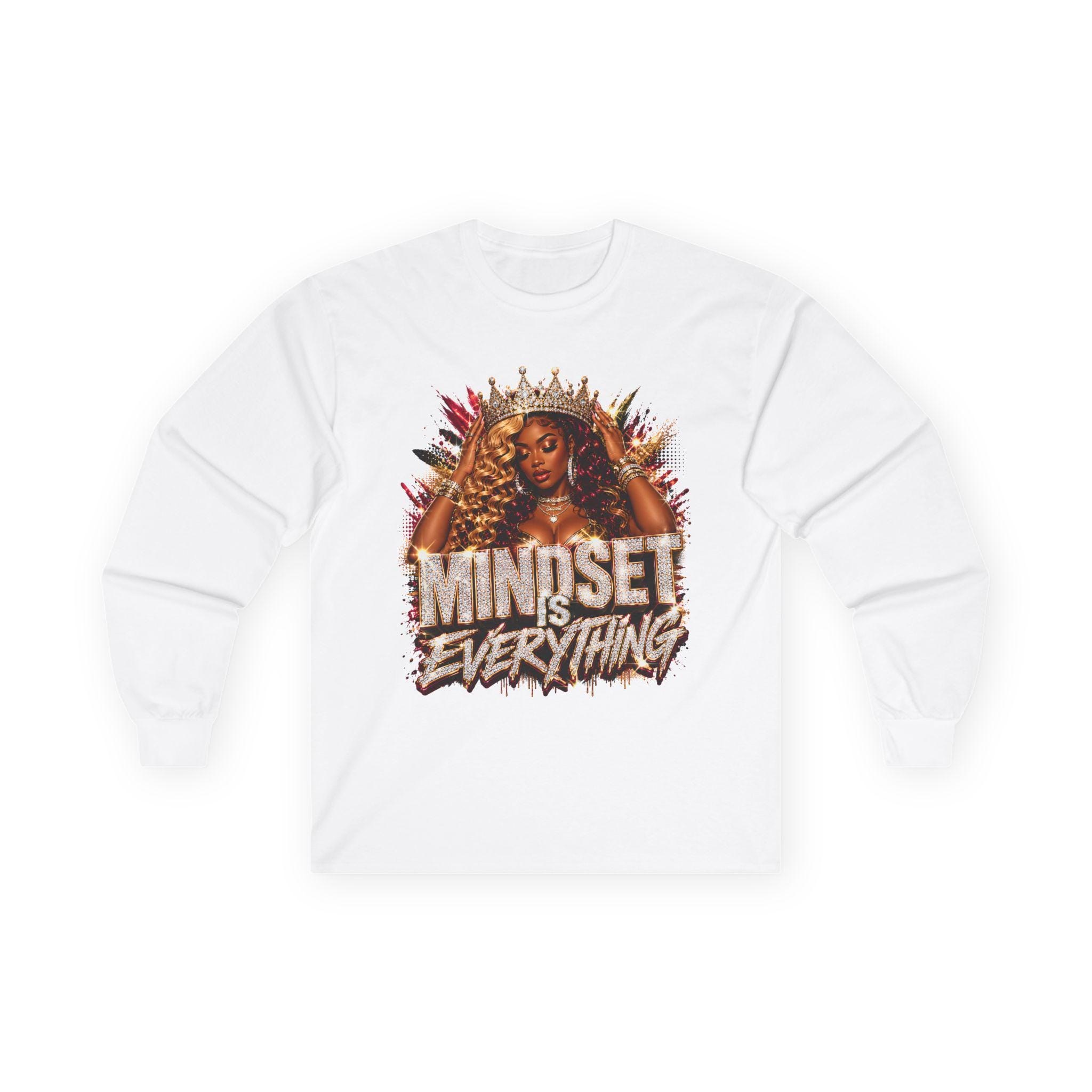 Mindset Is Everything long sleeve tee | Inspirational Crowned Woman design, view 2