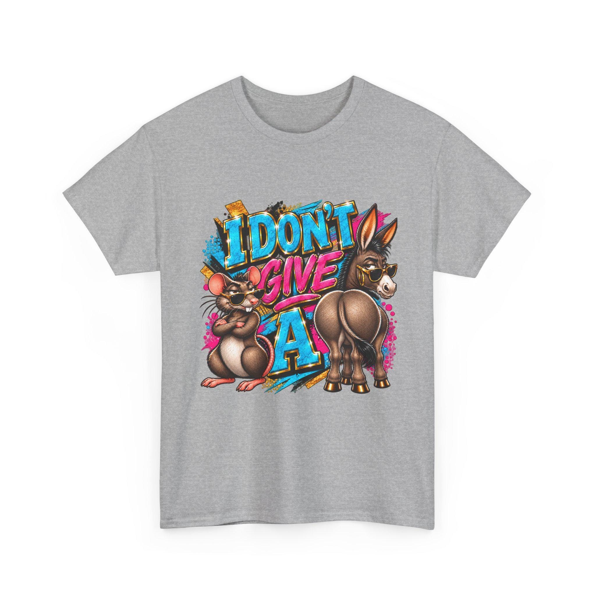 I Don't Give A... rats and donkey illustration T-Shirt | cheeky graphic tee, view 5