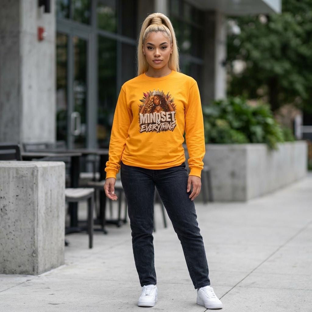 Mindset Is Everything long sleeve tee | Inspirational Crowned Woman design