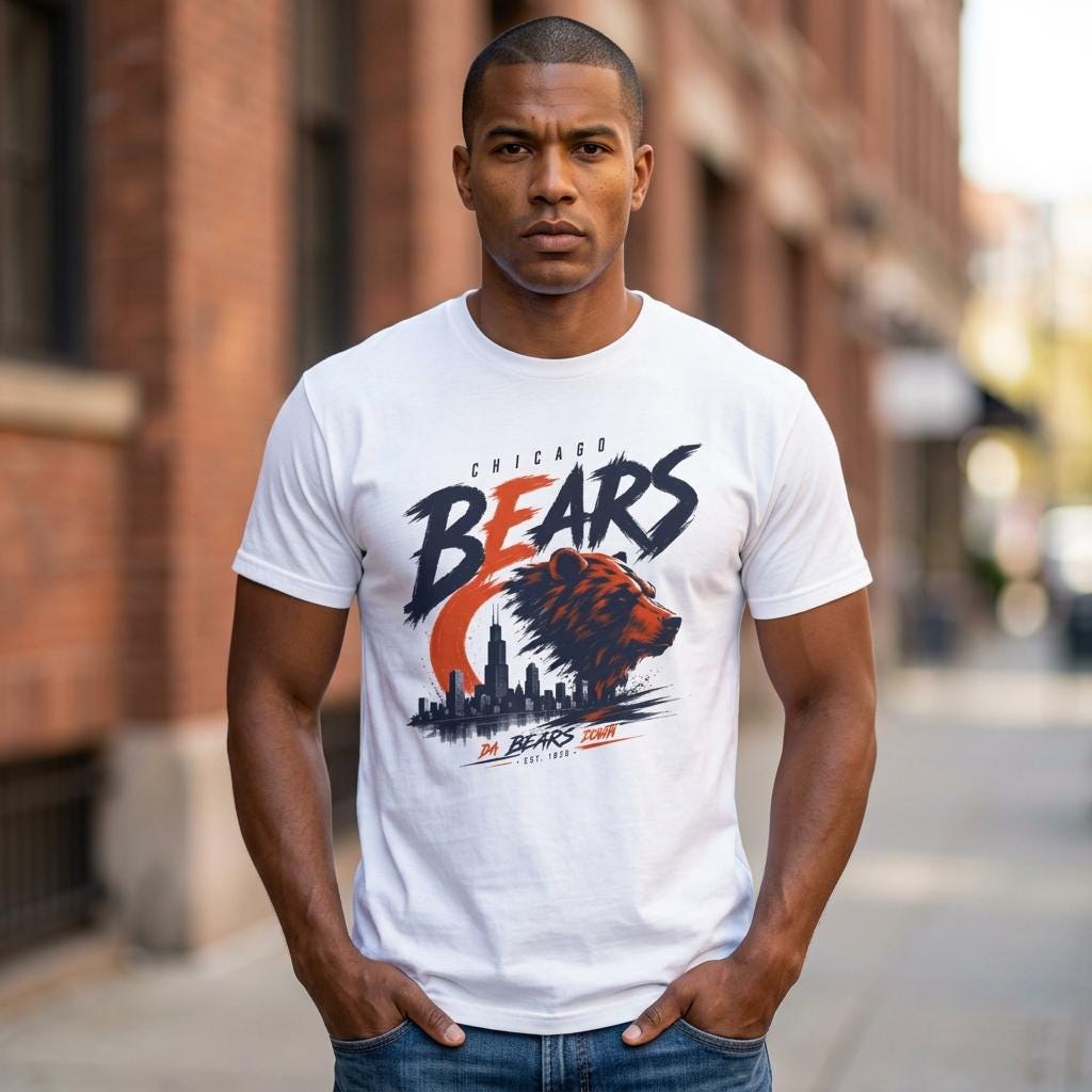 Chicago Bears Bear Head Skyline T-Shirt | Football Team Fan Tee