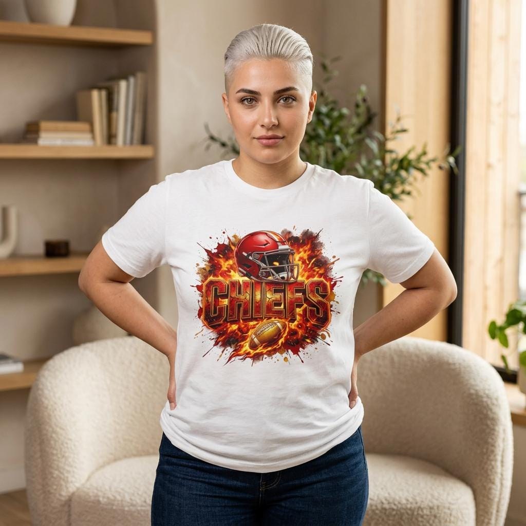 Fiery Football Helmet Chiefs Tee | Football Team Shirt