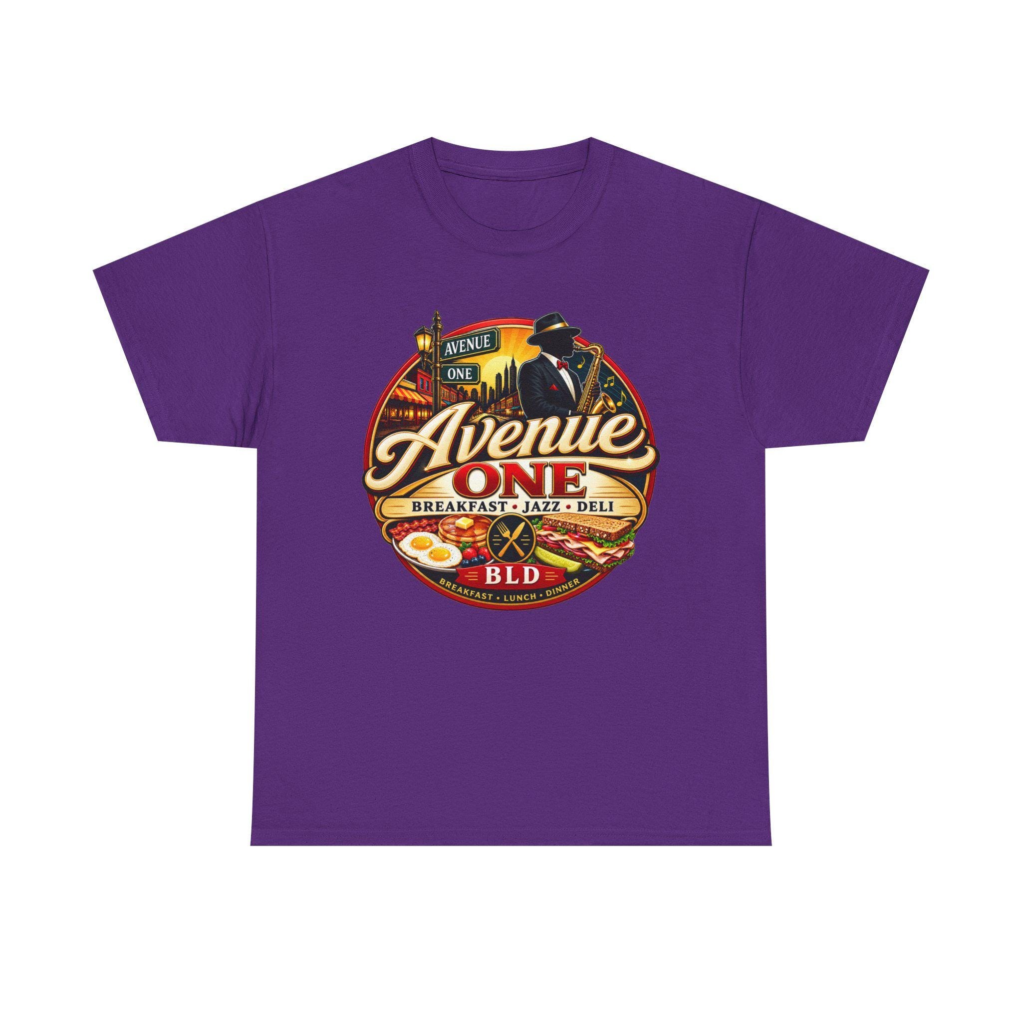 Avenue One Deli Logo Tee | Retro Breakfast Jazz Diner Design, view 6