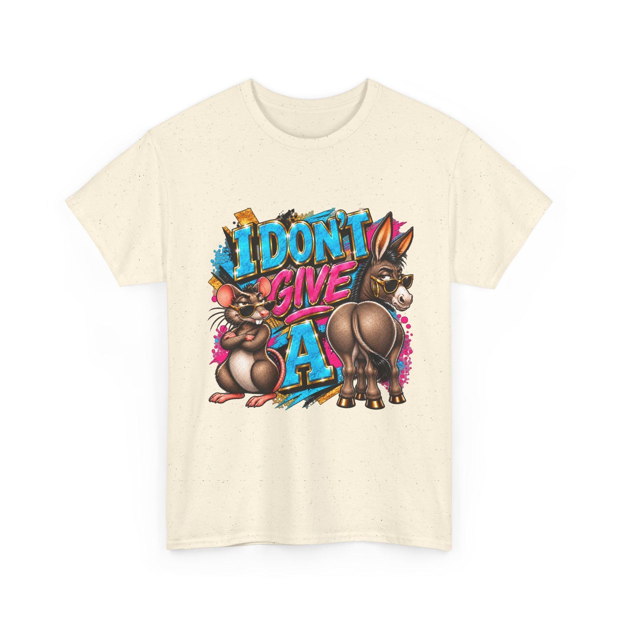 I Don't Give A... rats and donkey illustration T-Shirt | cheeky graphic tee, view 7