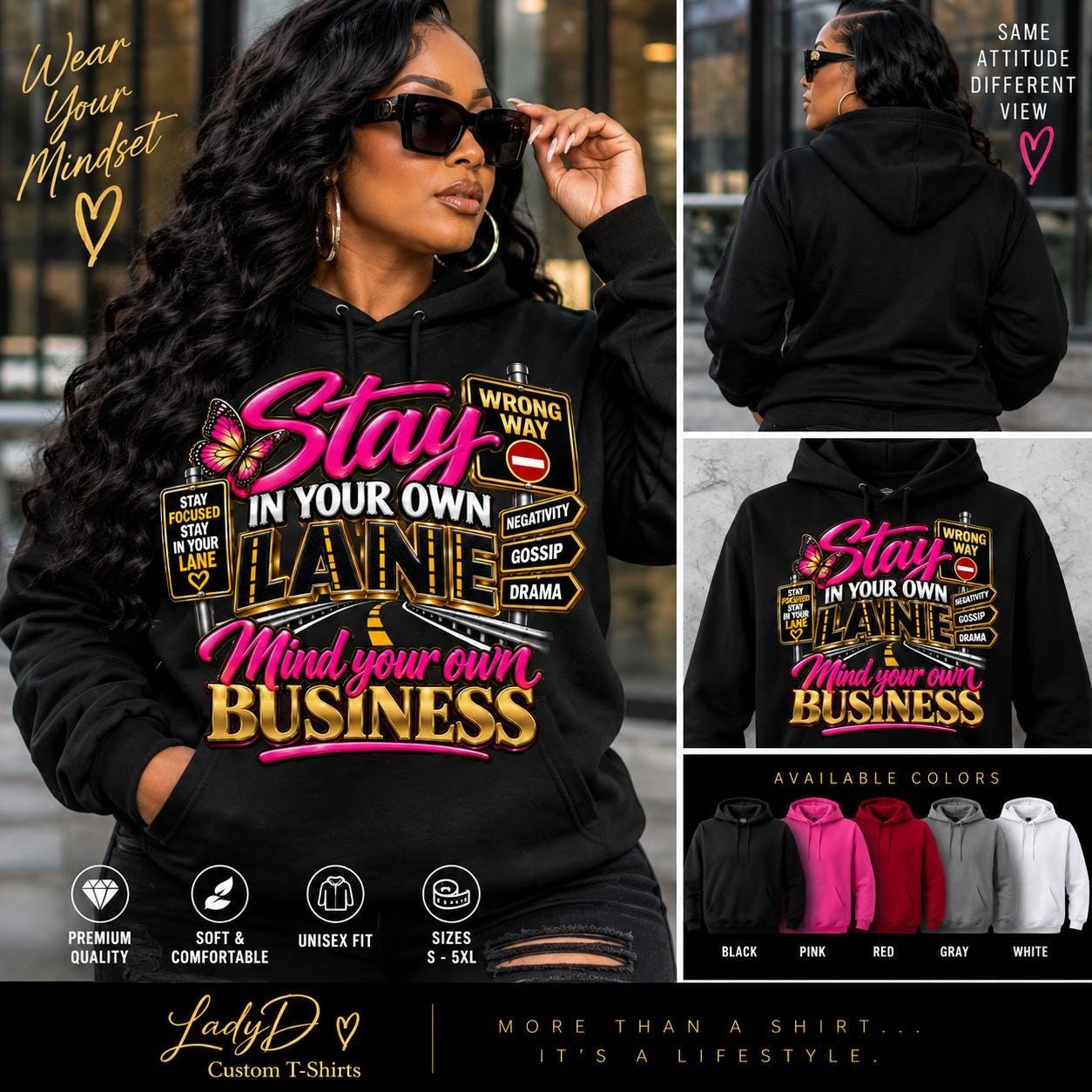 Stay In Your Own Lane Hoodie | Retro Neon Sign Graphic Hooded Sweatshirt