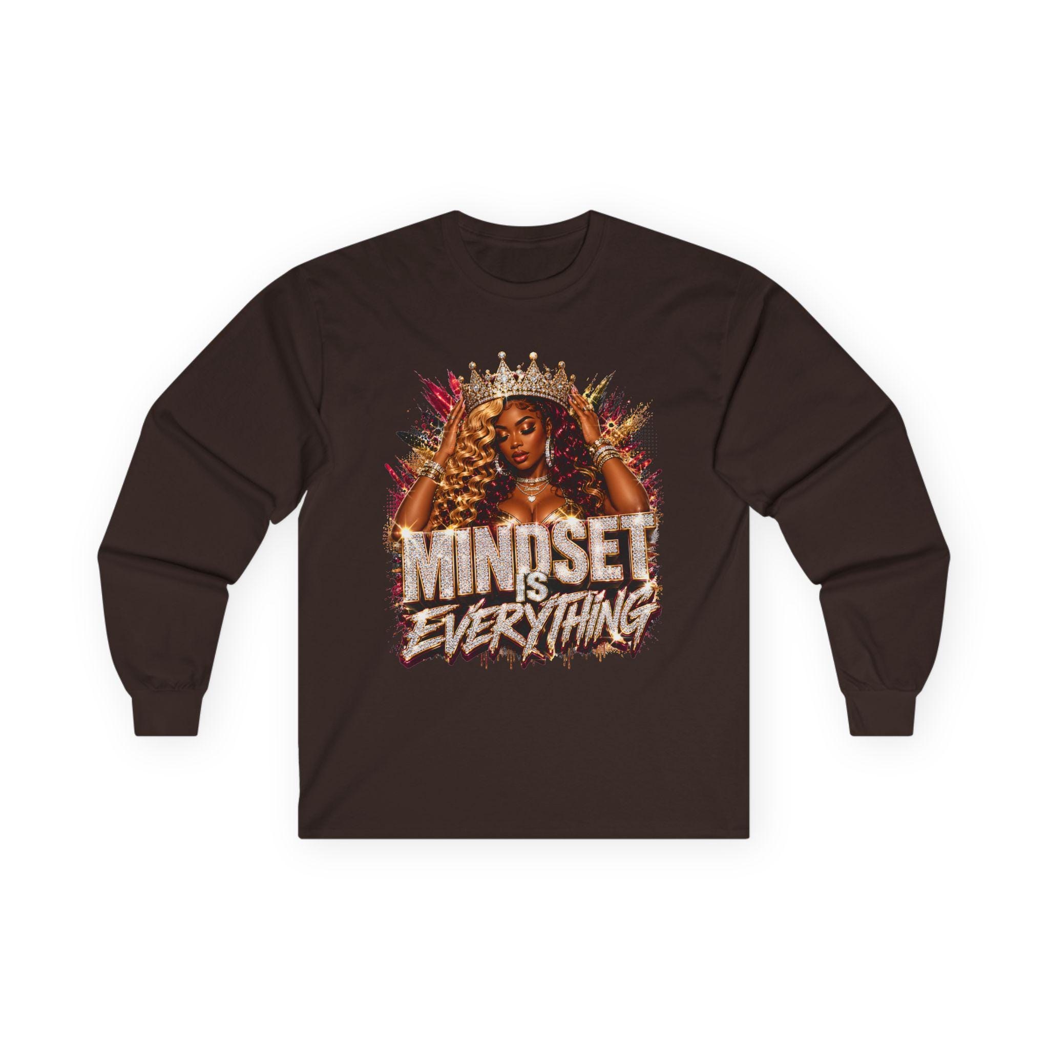 Mindset Is Everything long sleeve tee | Inspirational Crowned Woman design, view 7