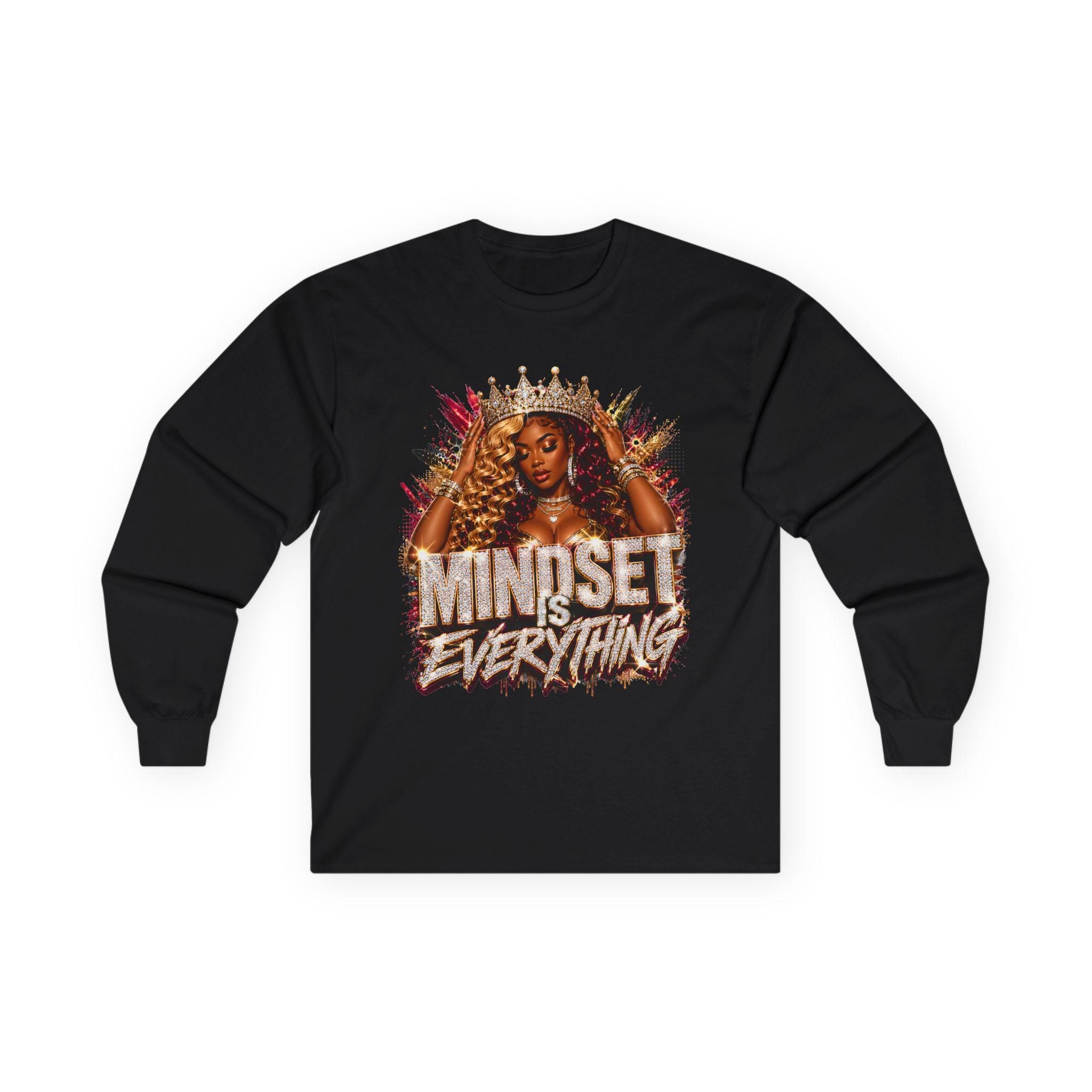 Mindset Is Everything long sleeve tee | Inspirational Crowned Woman design, view 4