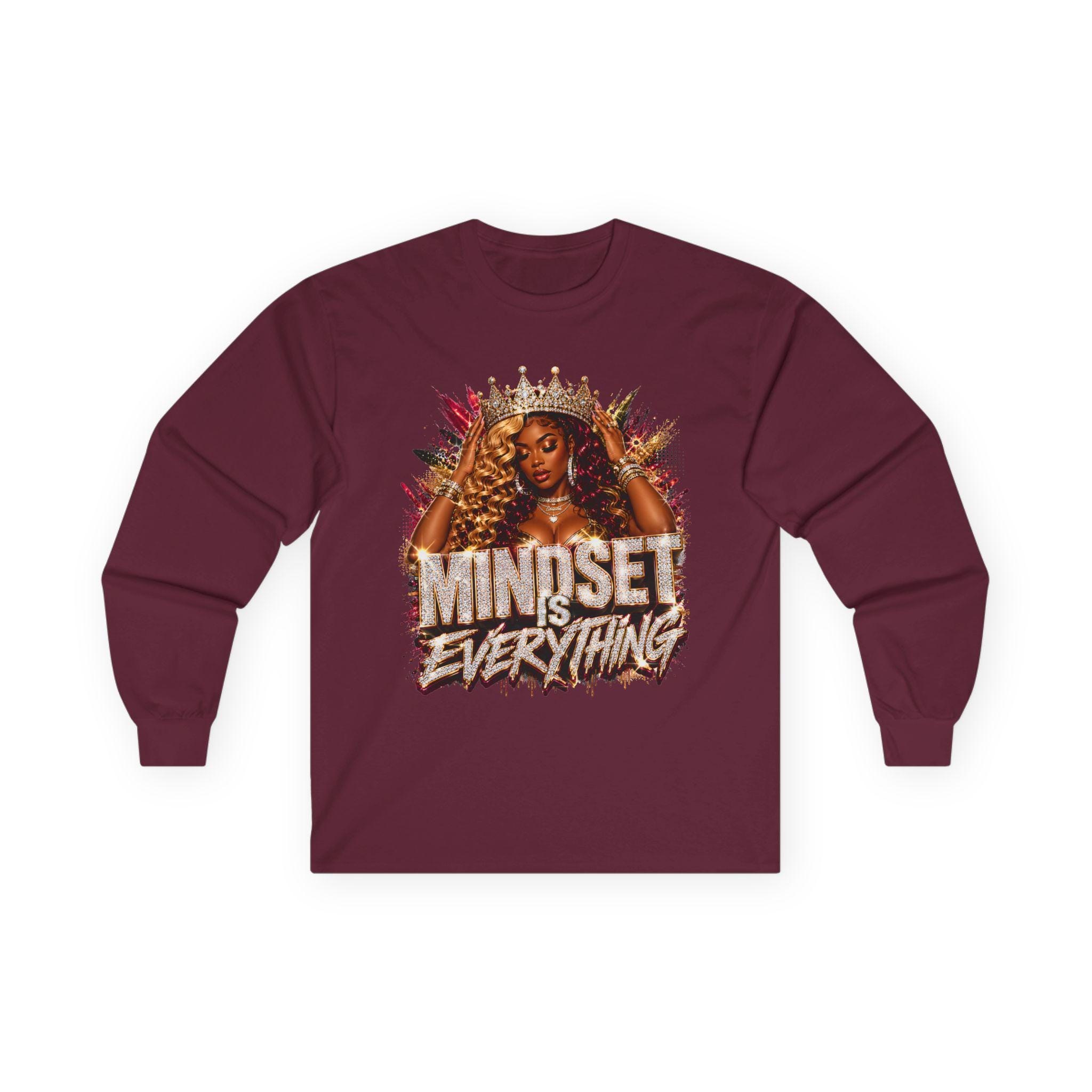 Mindset Is Everything long sleeve tee | Inspirational Crowned Woman design, view 6