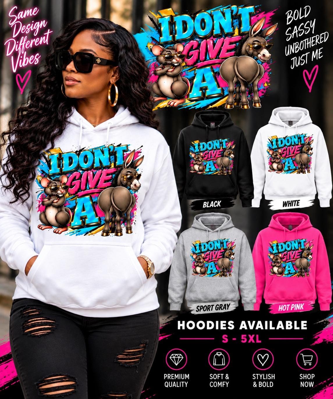 Give It Up Graphic Hoodie | Funky Cartoon Bears, Retro Graffiti Art