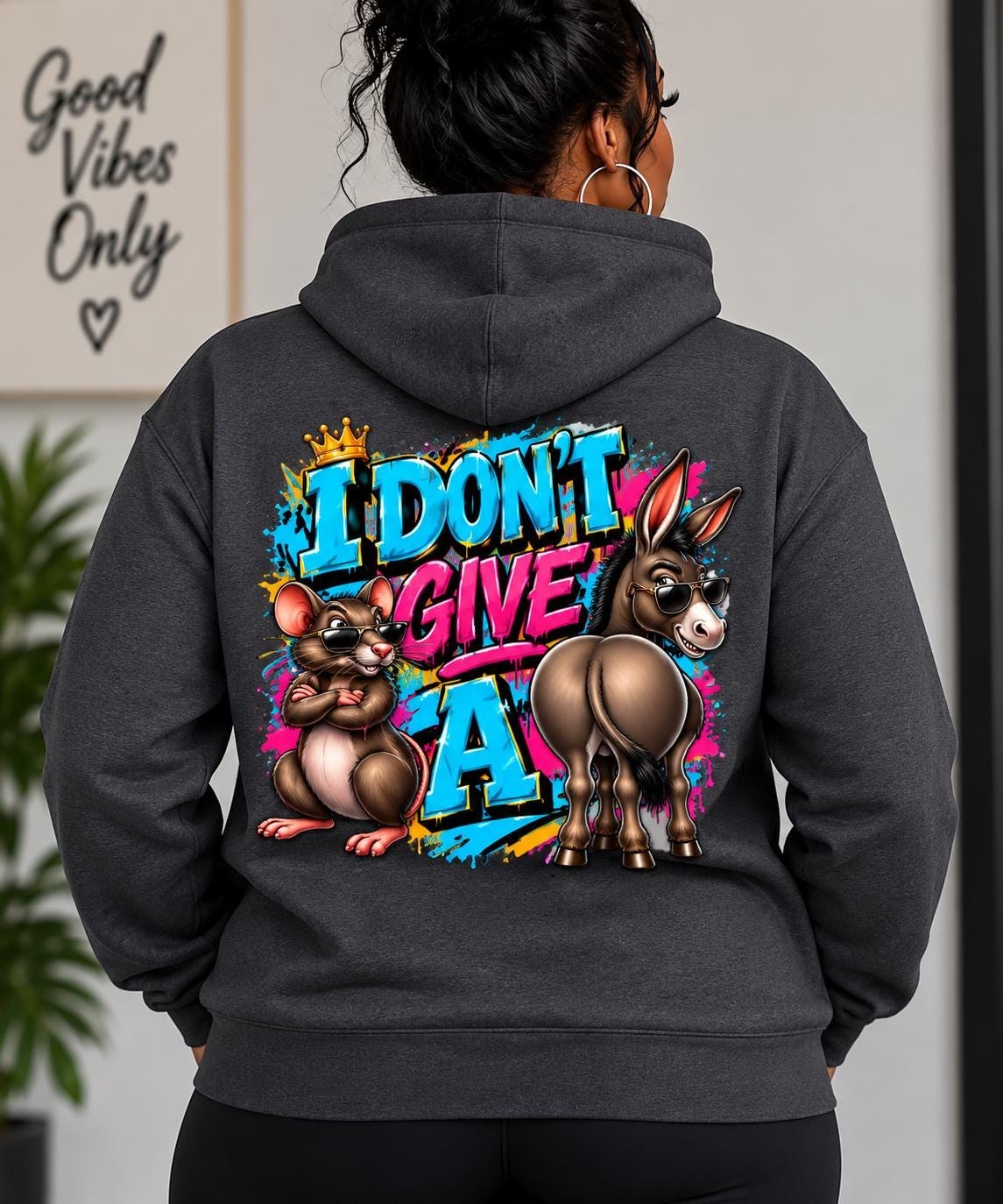I Don't Give a... Rat & Donkey Graphic Hoodie | Funny Bunny Illustration