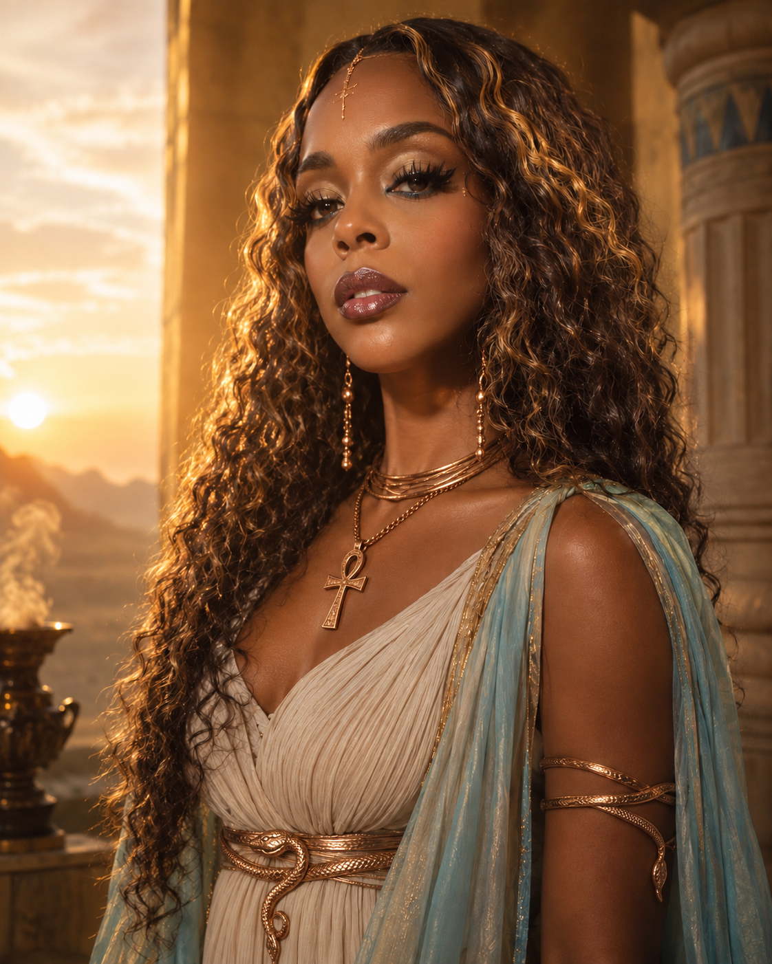 Goddess Aja in a ceremonial Egyptian-inspired setting