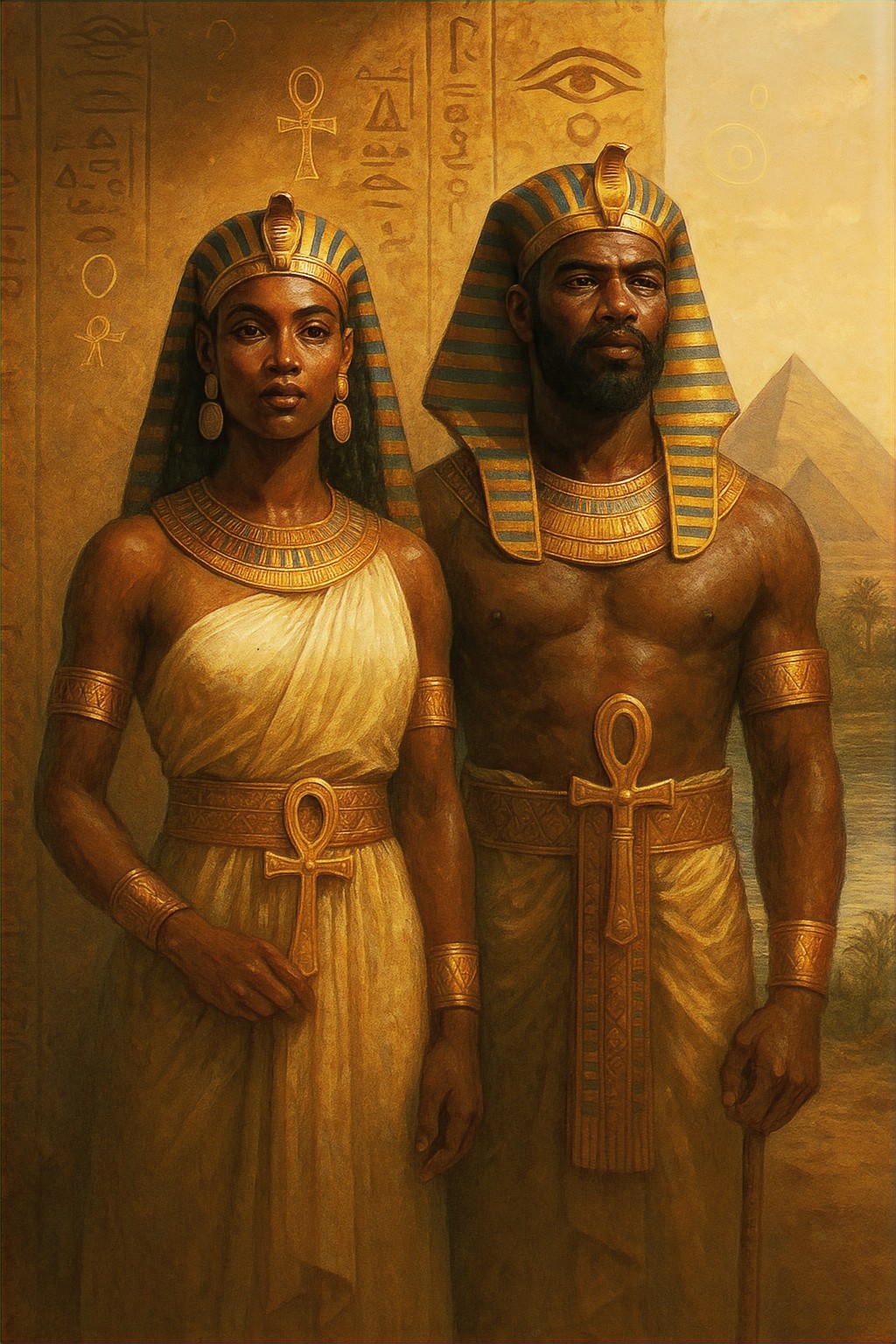 Black people in ceremonial Kemetic-inspired dress