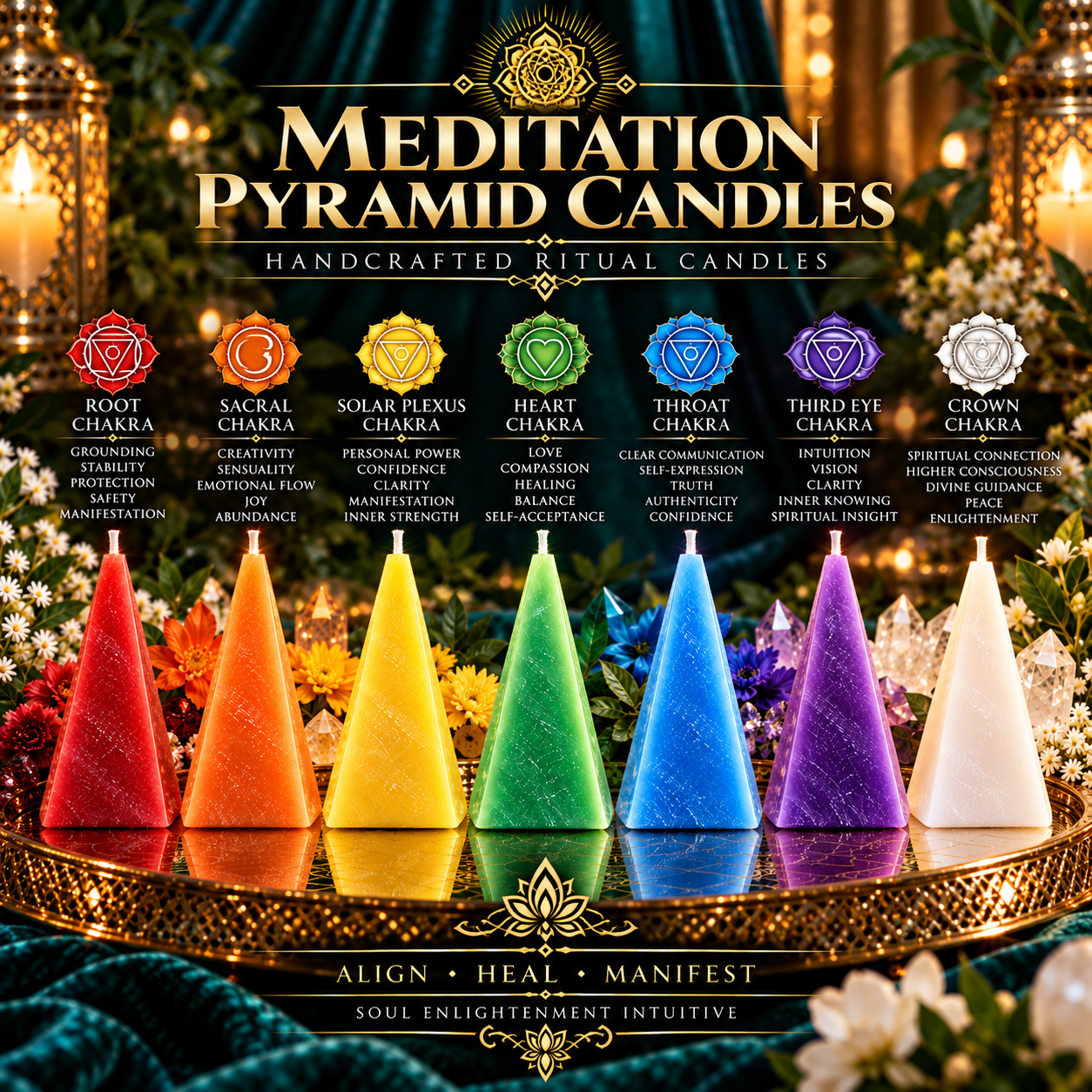 The complete Meditation Pyramid Chakra Candle Collection