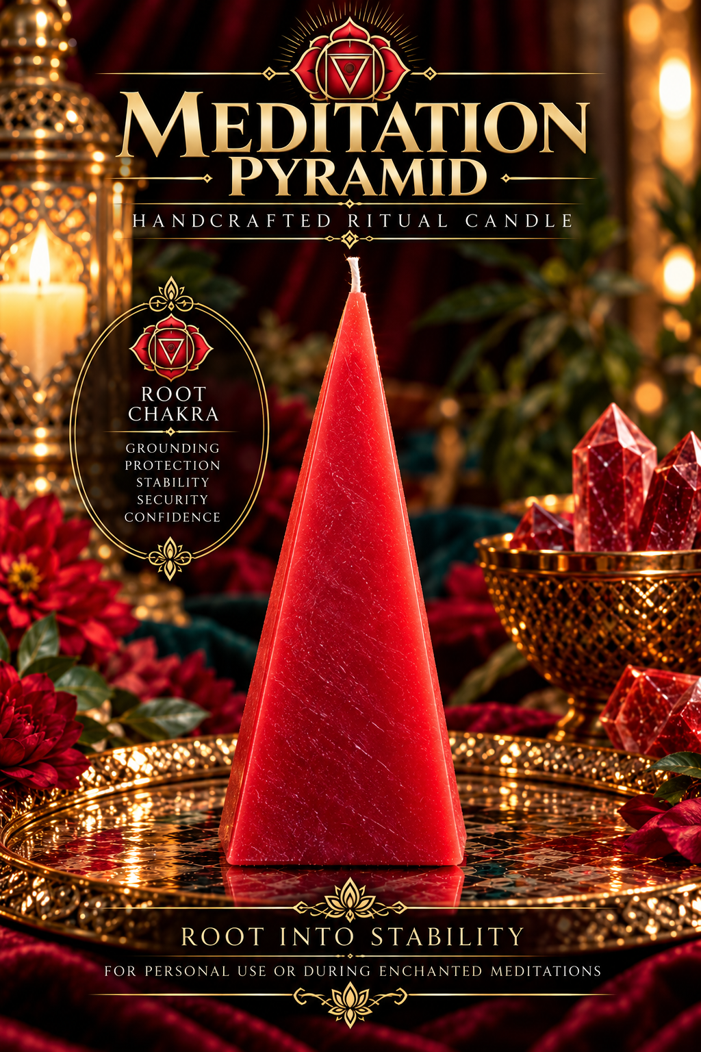 Root Chakra Meditation Pyramid candle
