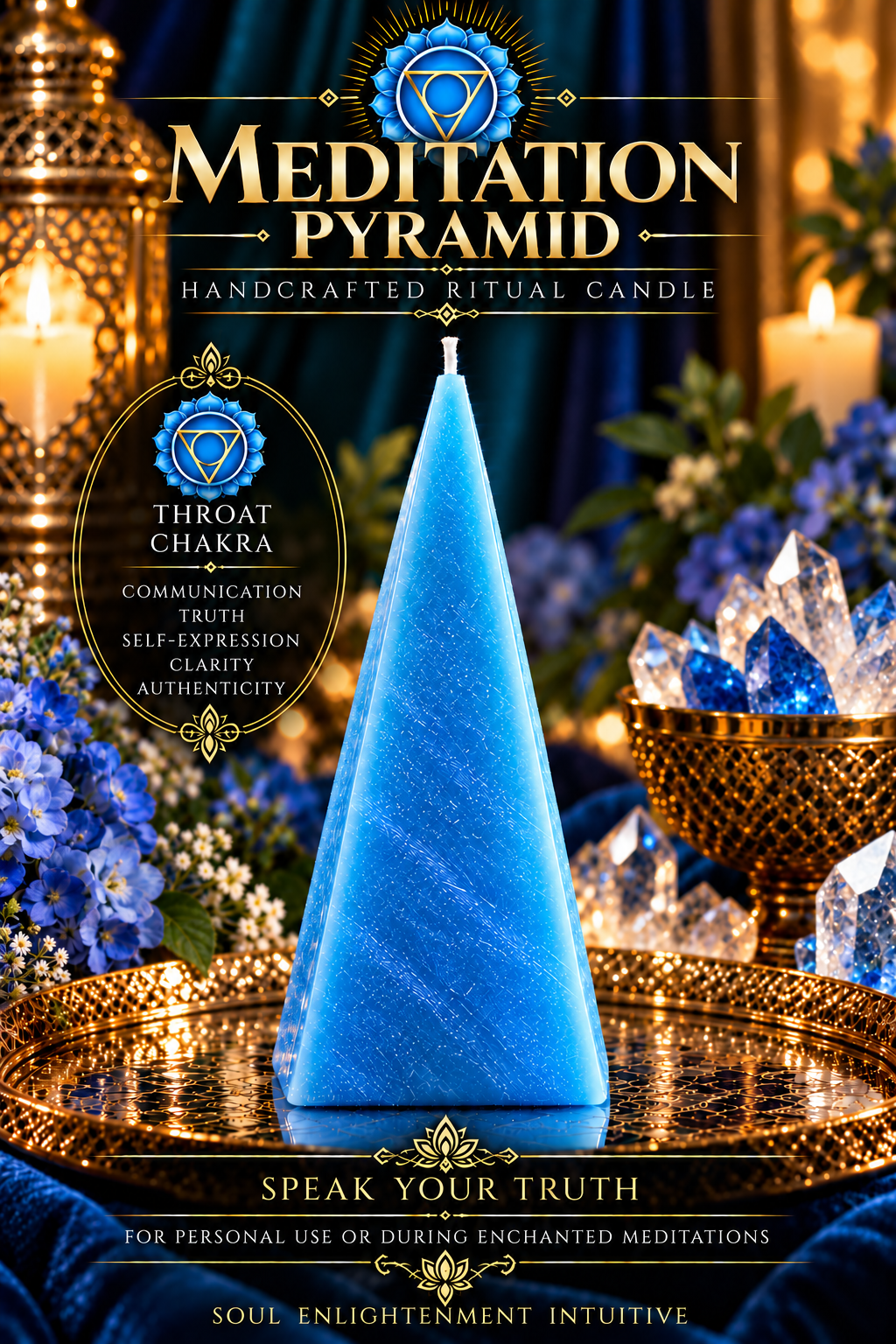 Throat Chakra Meditation Pyramid candle