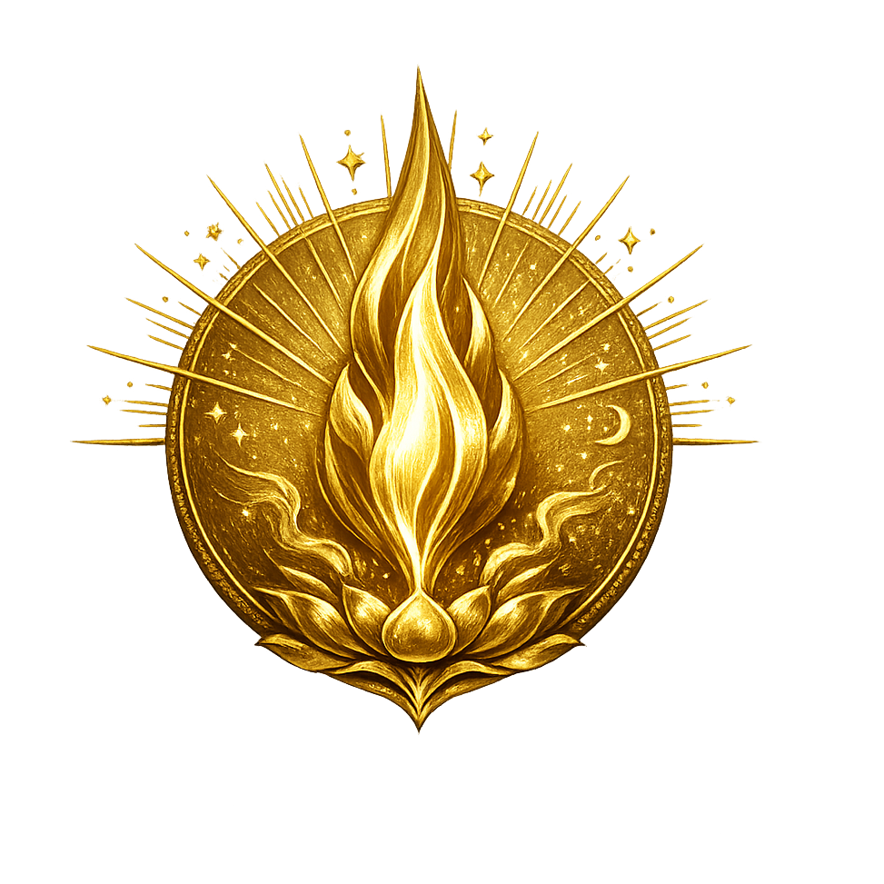 Luminous gold flame emblem for Self Remembrance
